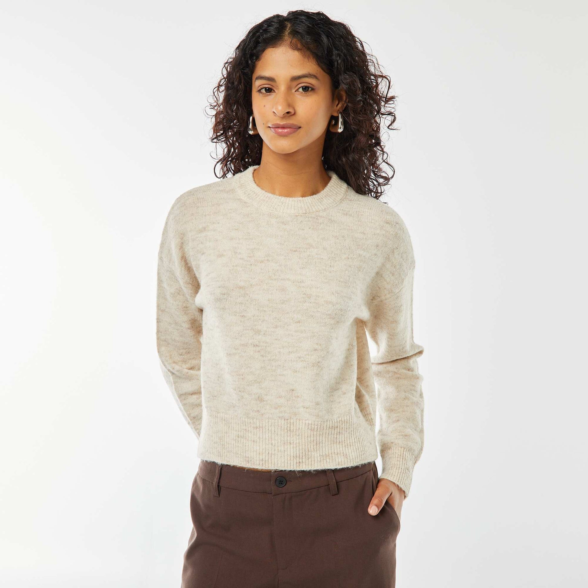 Pull crop top en maille douce BEIGE CLAIR