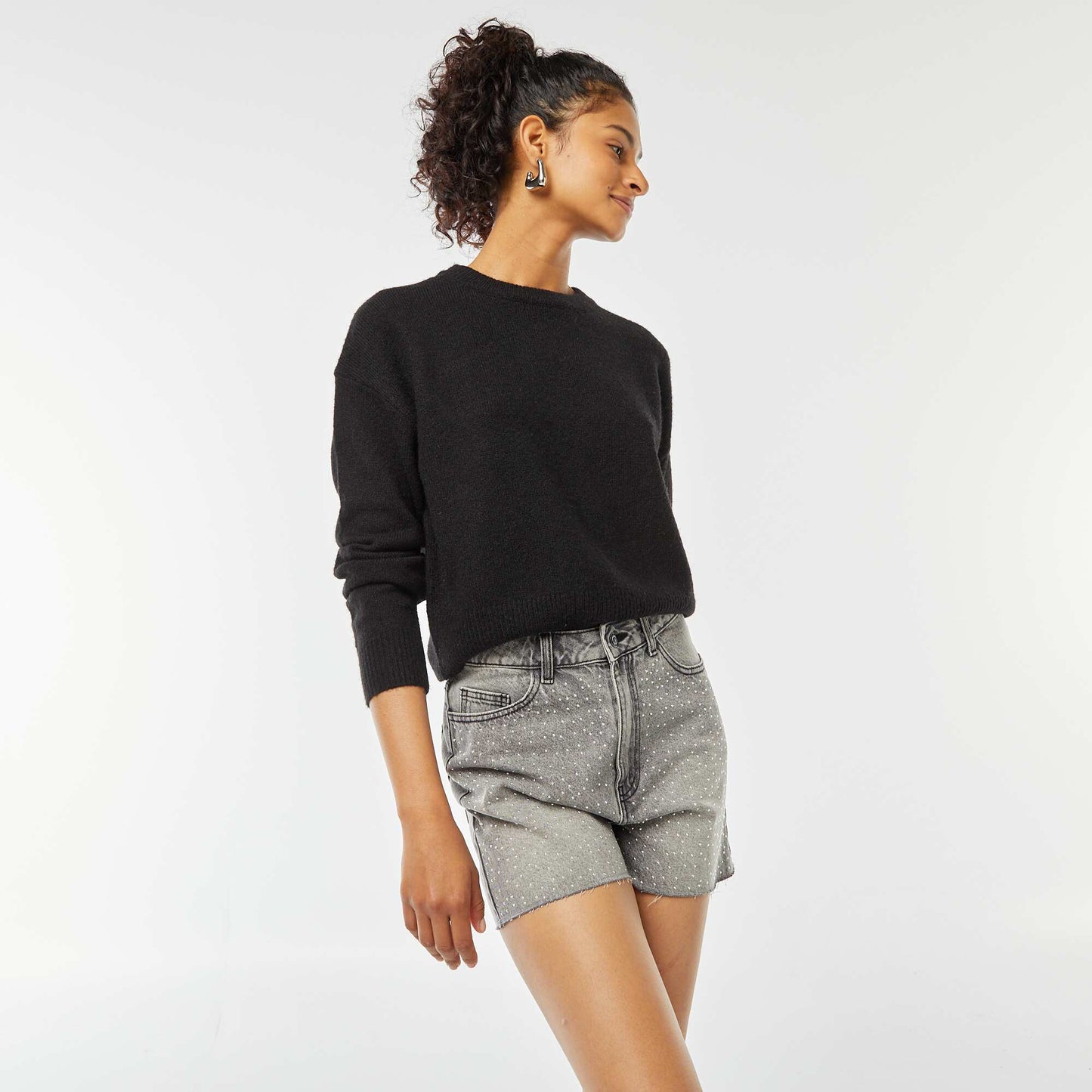 Pull crop top en maille douce NOIR