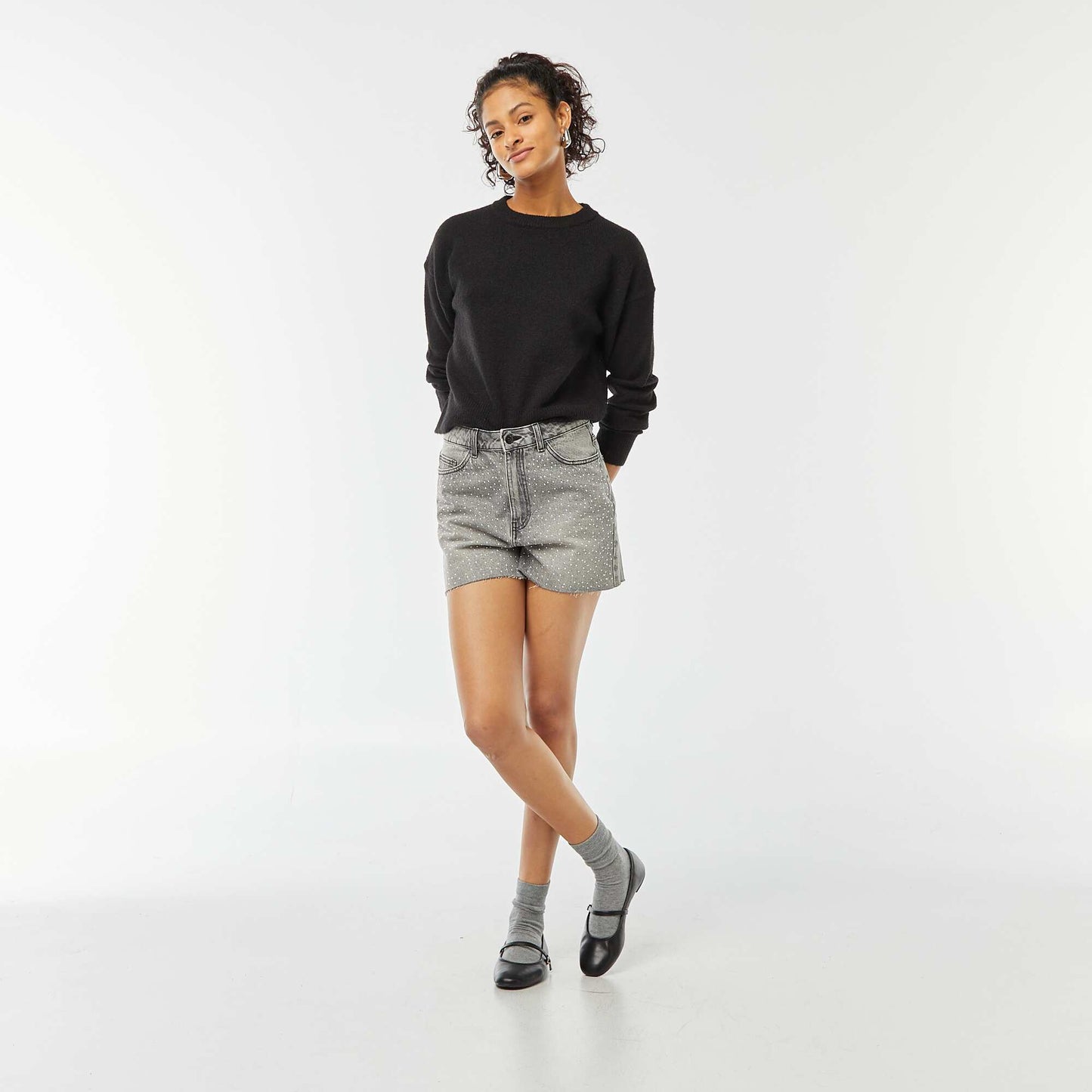 Pull crop top en maille douce NOIR