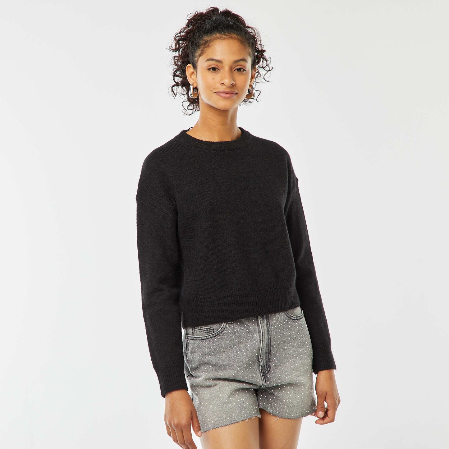Pull crop top en maille douce NOIR
