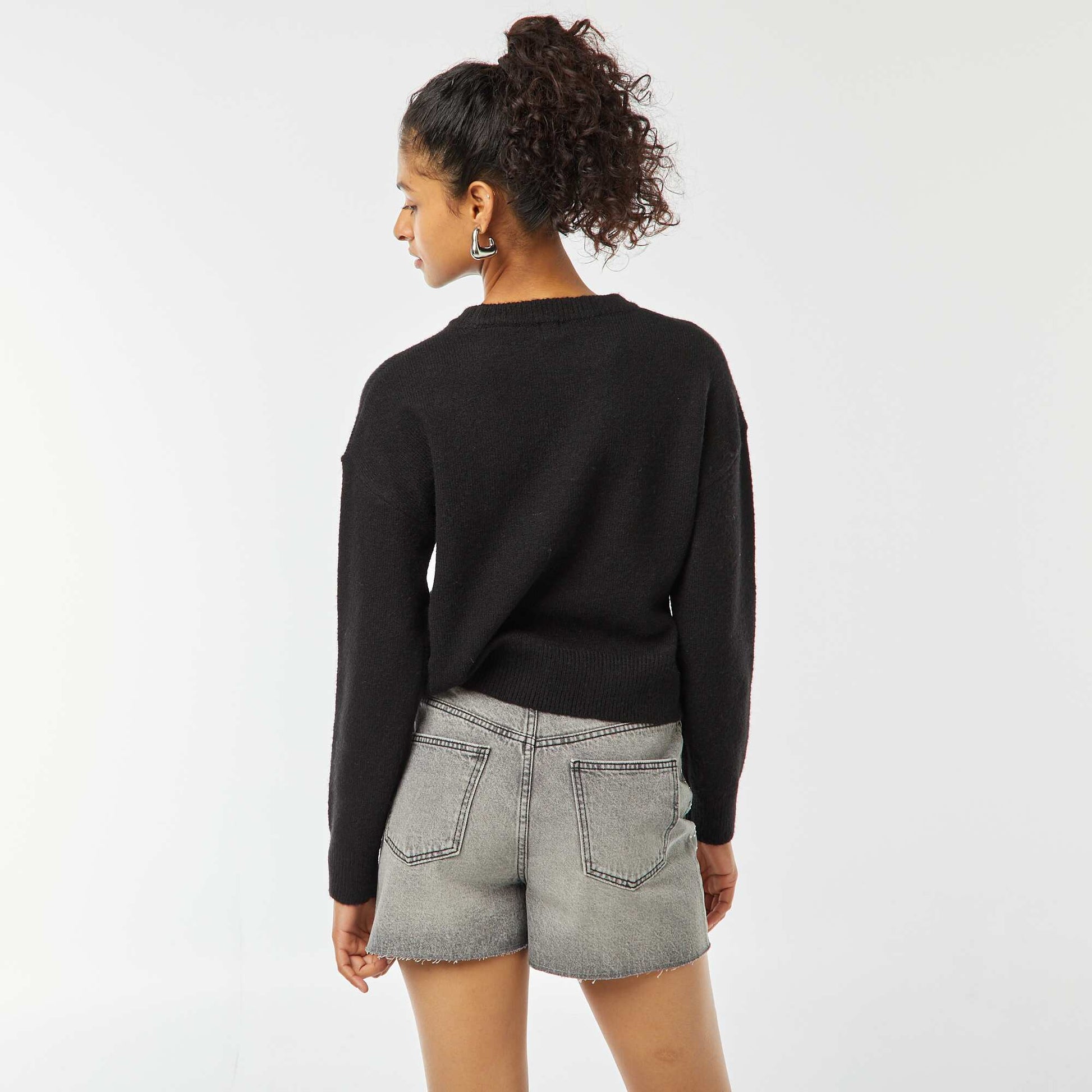 Pull crop top en maille douce NOIR