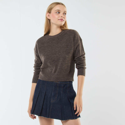Pull crop top en maille douce MARRON