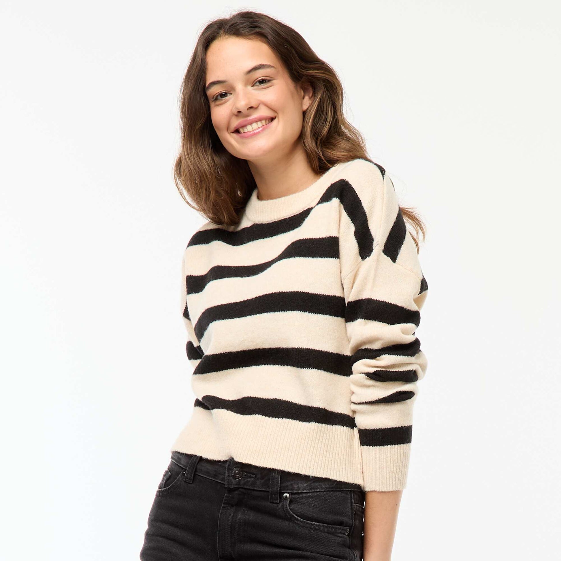 Pull crop top en maille douce BLANC RAYé