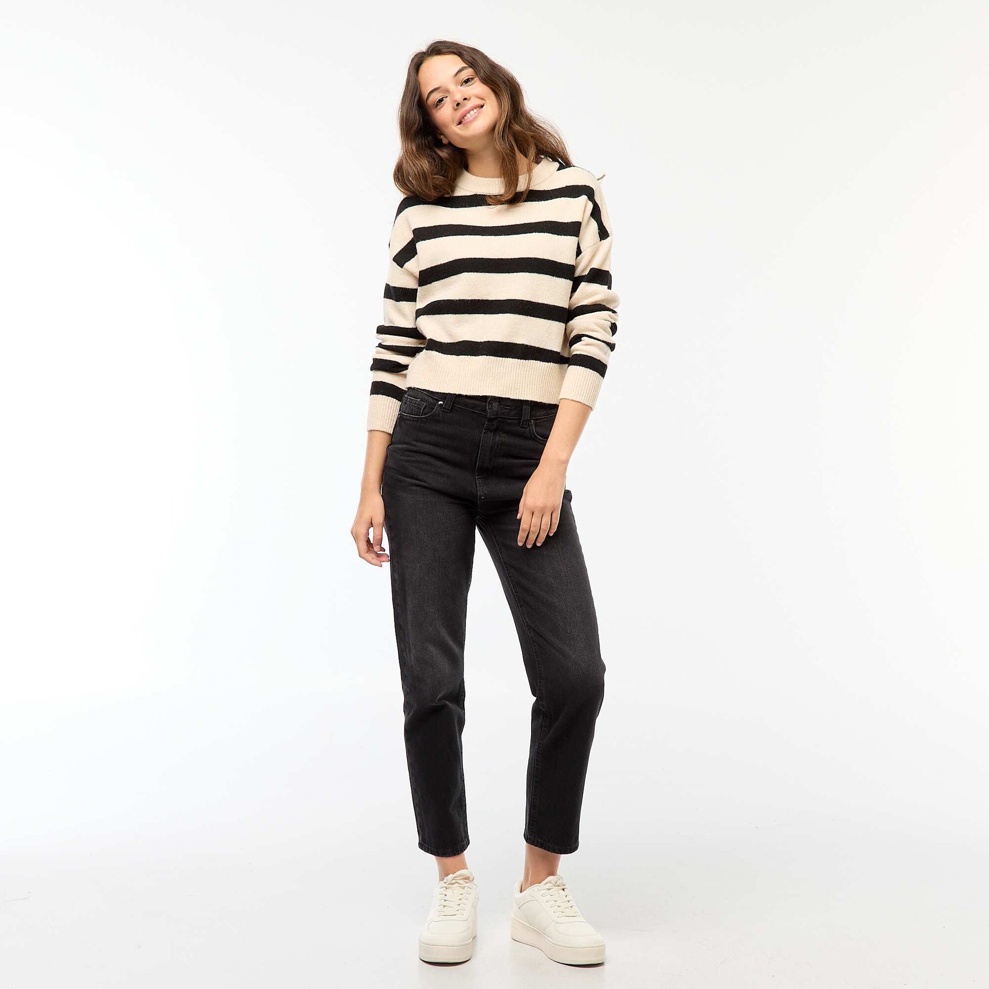 Pull crop top en maille douce BLANC RAYé