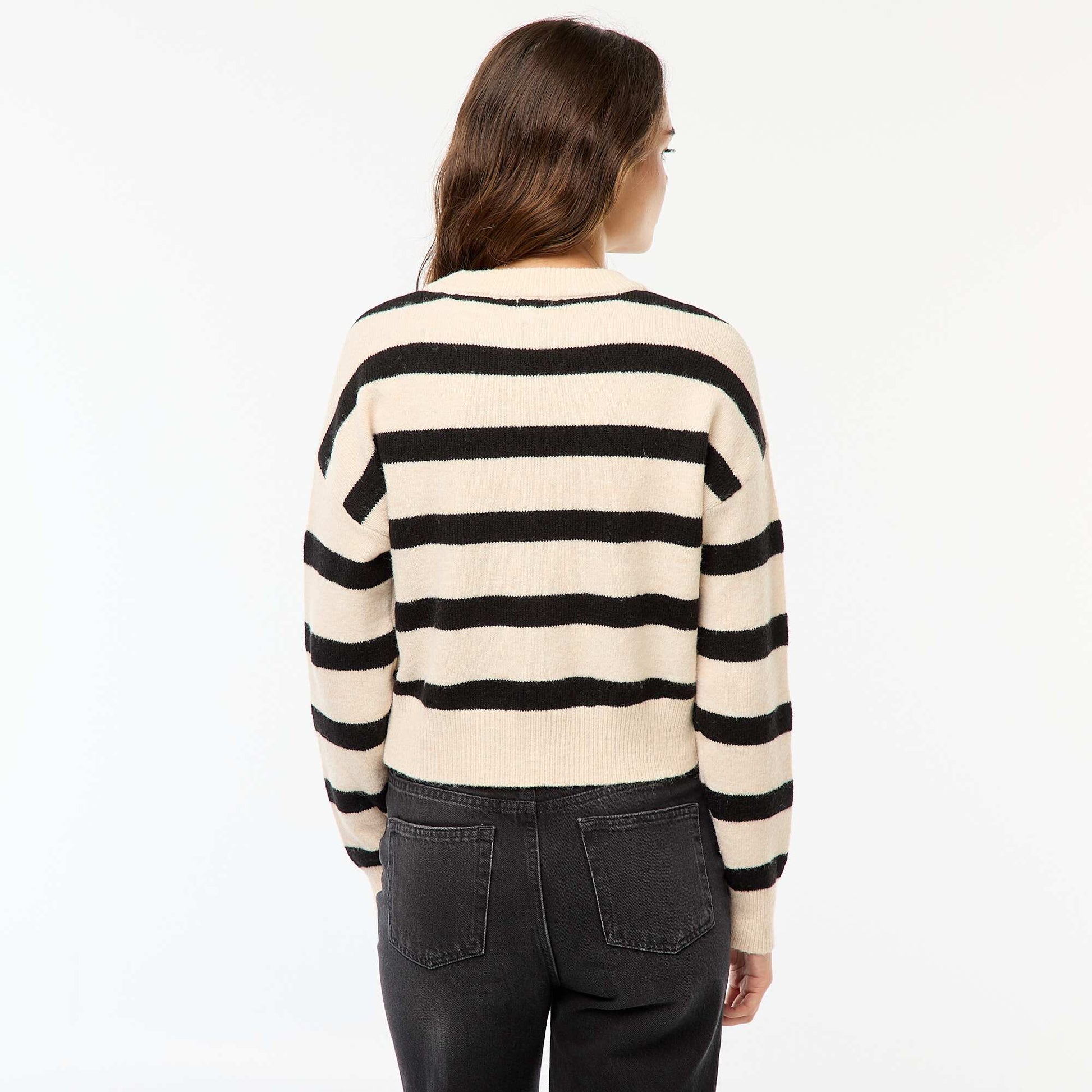 Pull crop top en maille douce BLANC RAYé