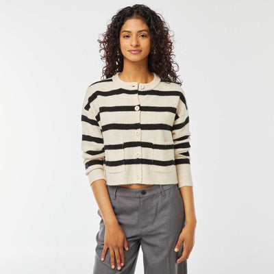 Gilet cropped en maille BLANC RAYé