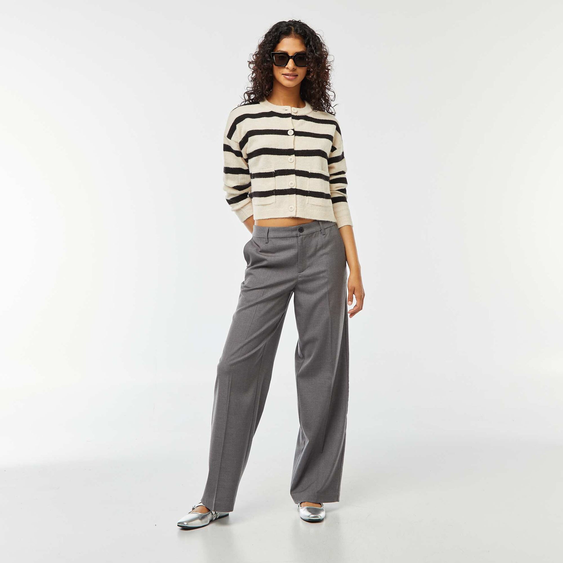 Gilet cropped en maille BLANC RAYé