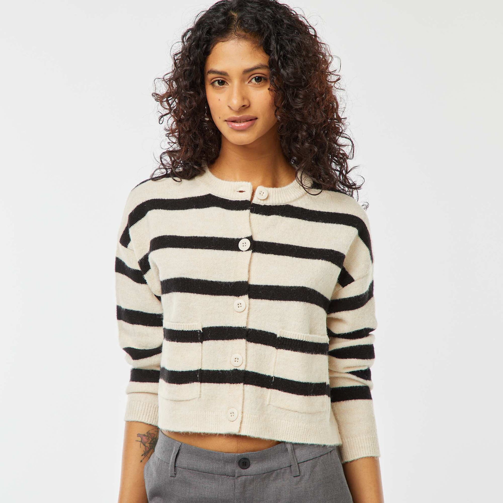 Gilet cropped en maille BLANC RAYé