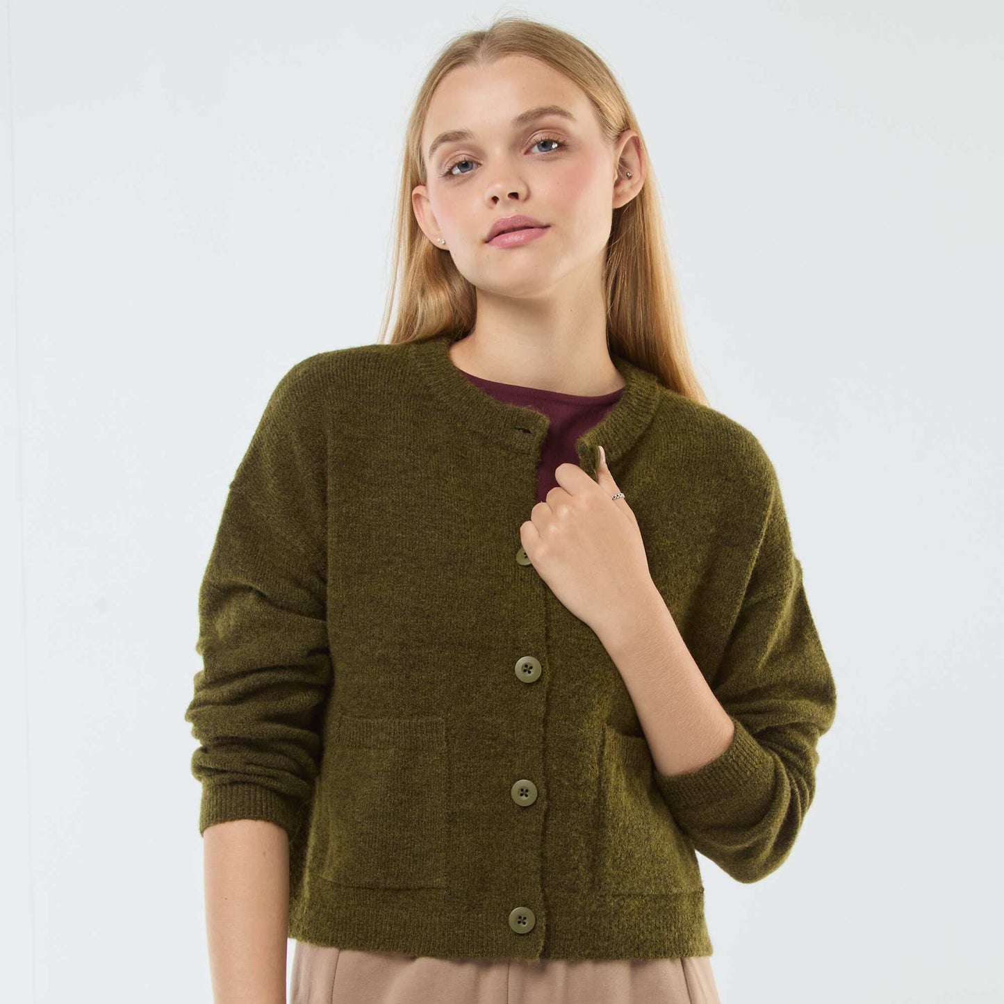 Gilet cropped en maille KAKI