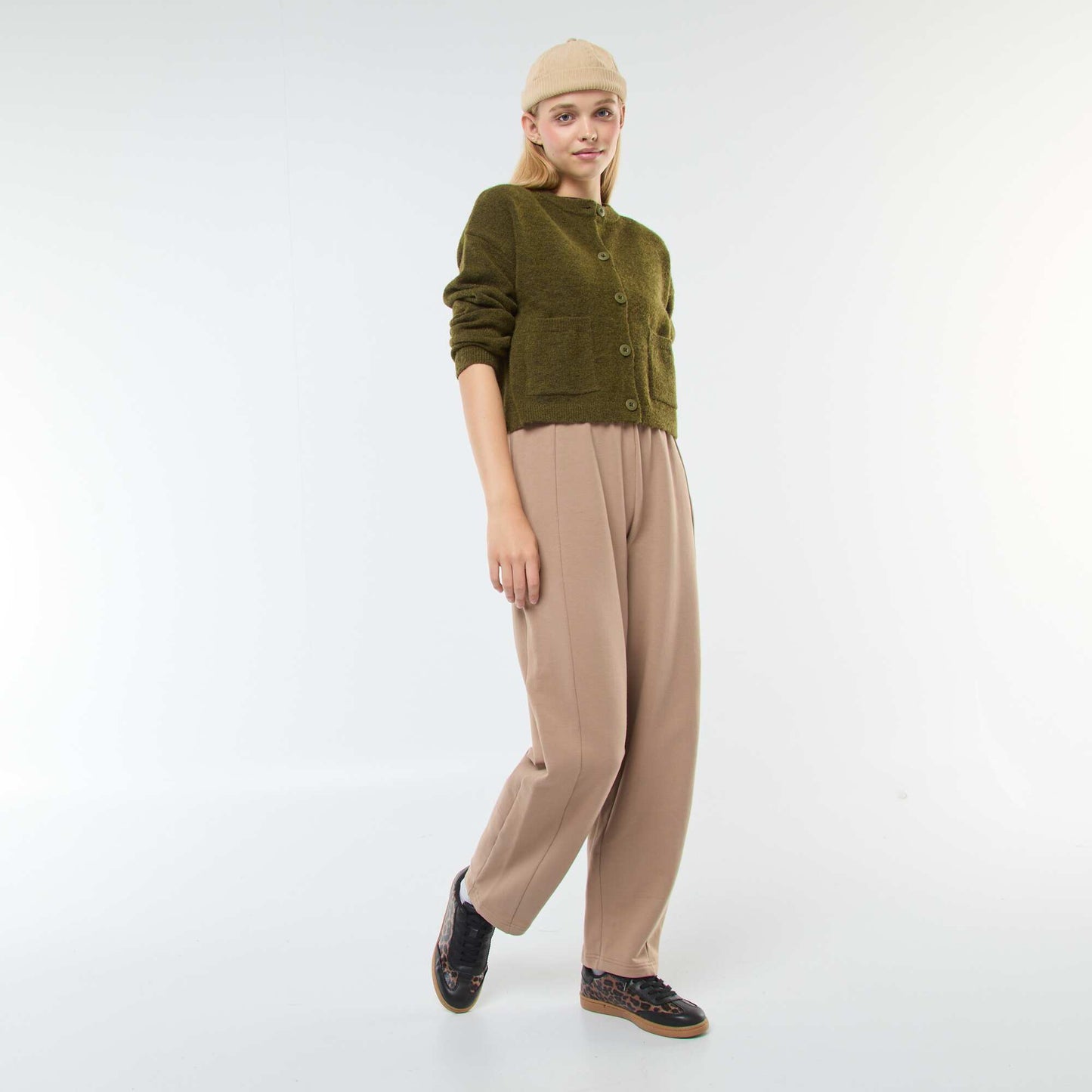 Gilet cropped en maille KAKI