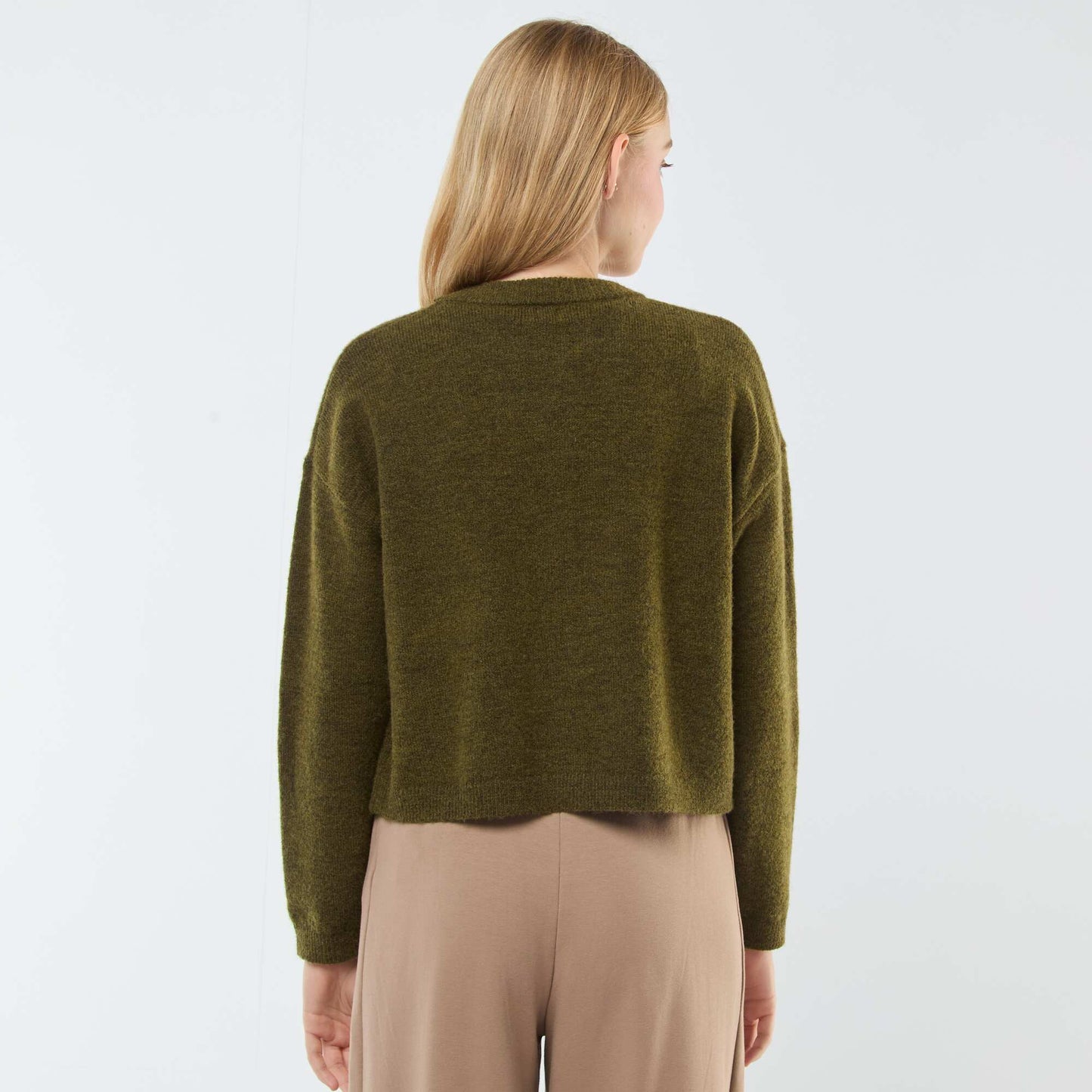 Gilet cropped en maille KAKI
