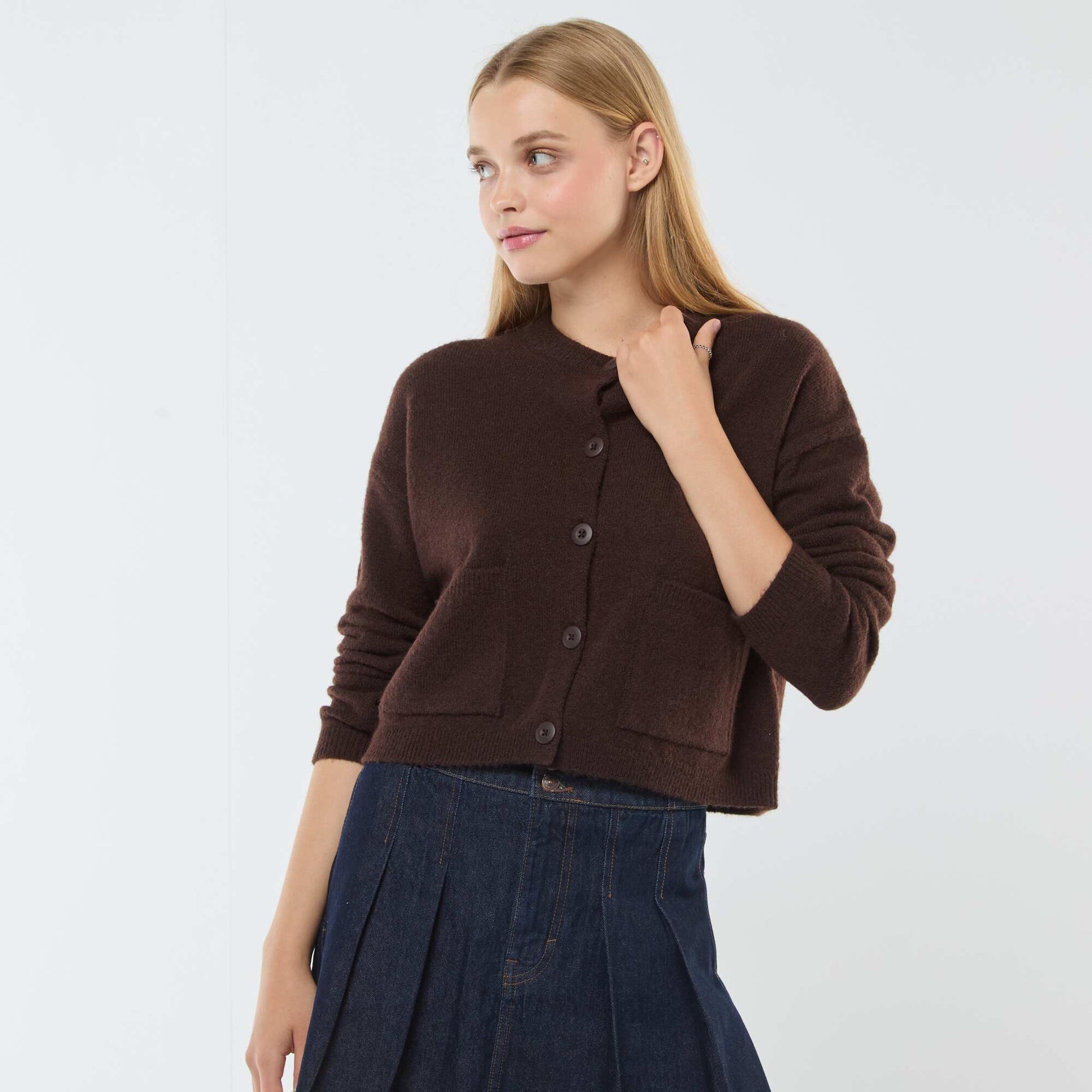 Gilet cropped en maille MARRON