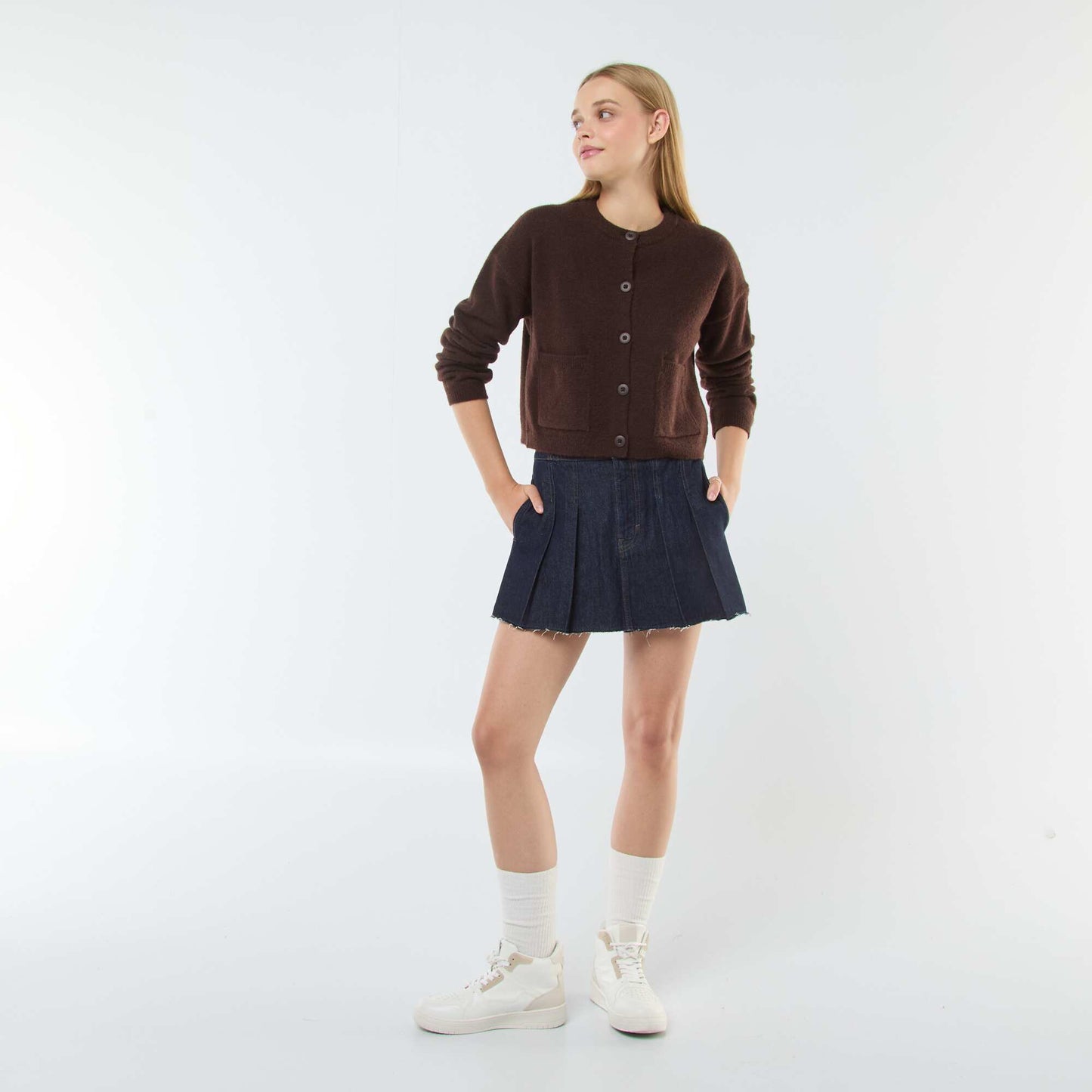 Gilet cropped en maille MARRON