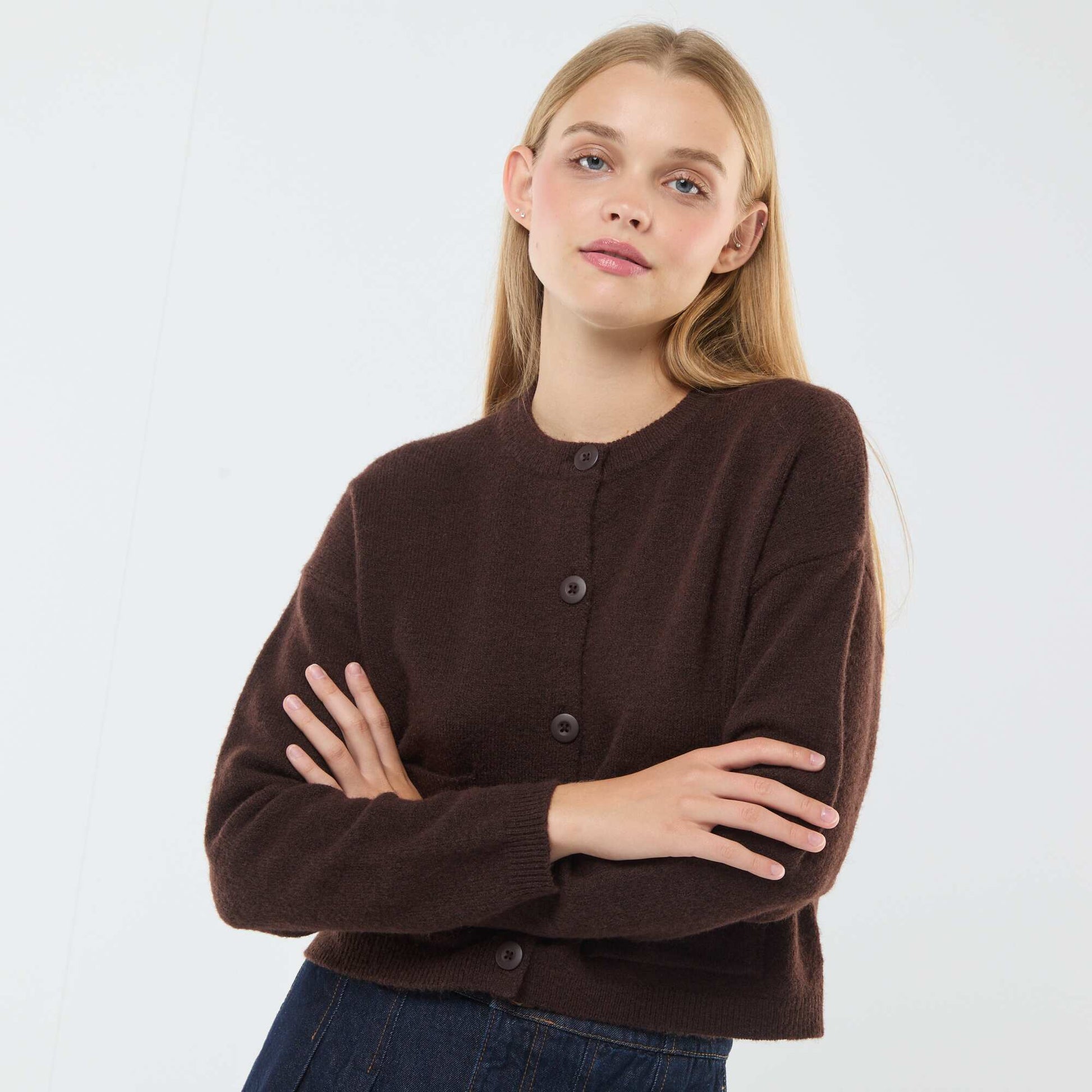 Gilet cropped en maille MARRON