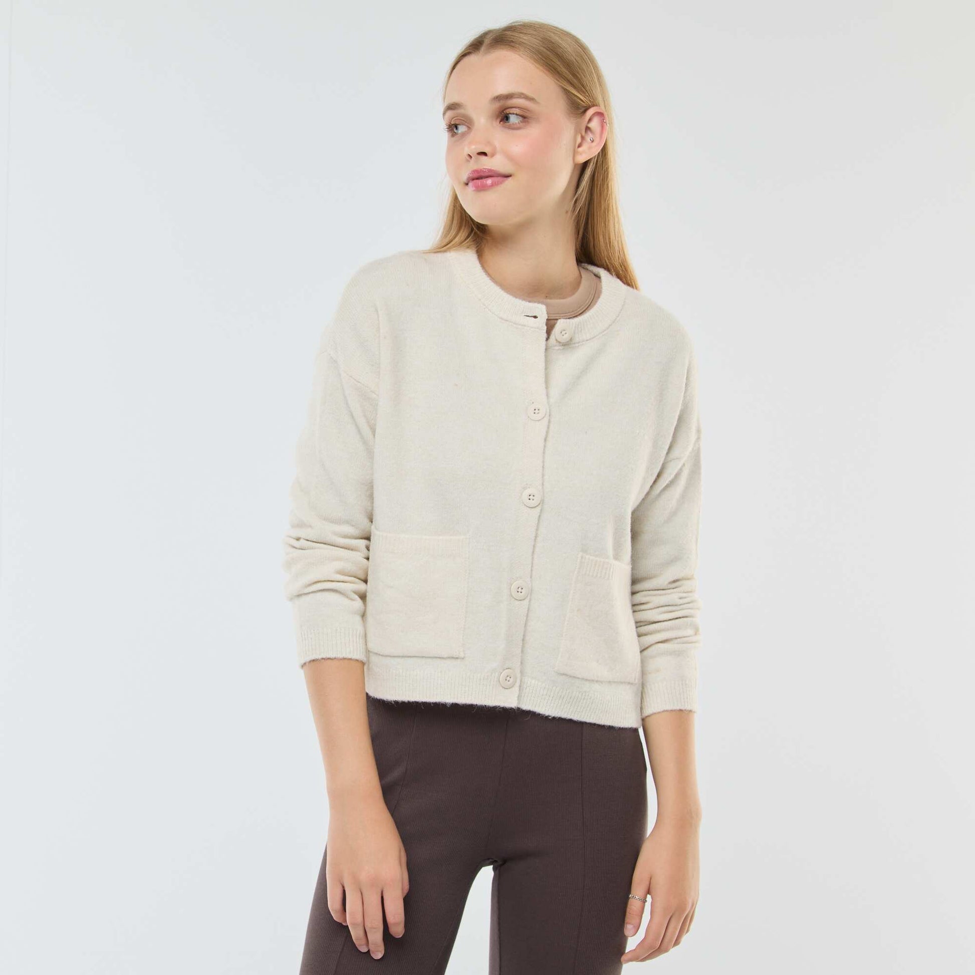 Gilet cropped en maille BEIGE