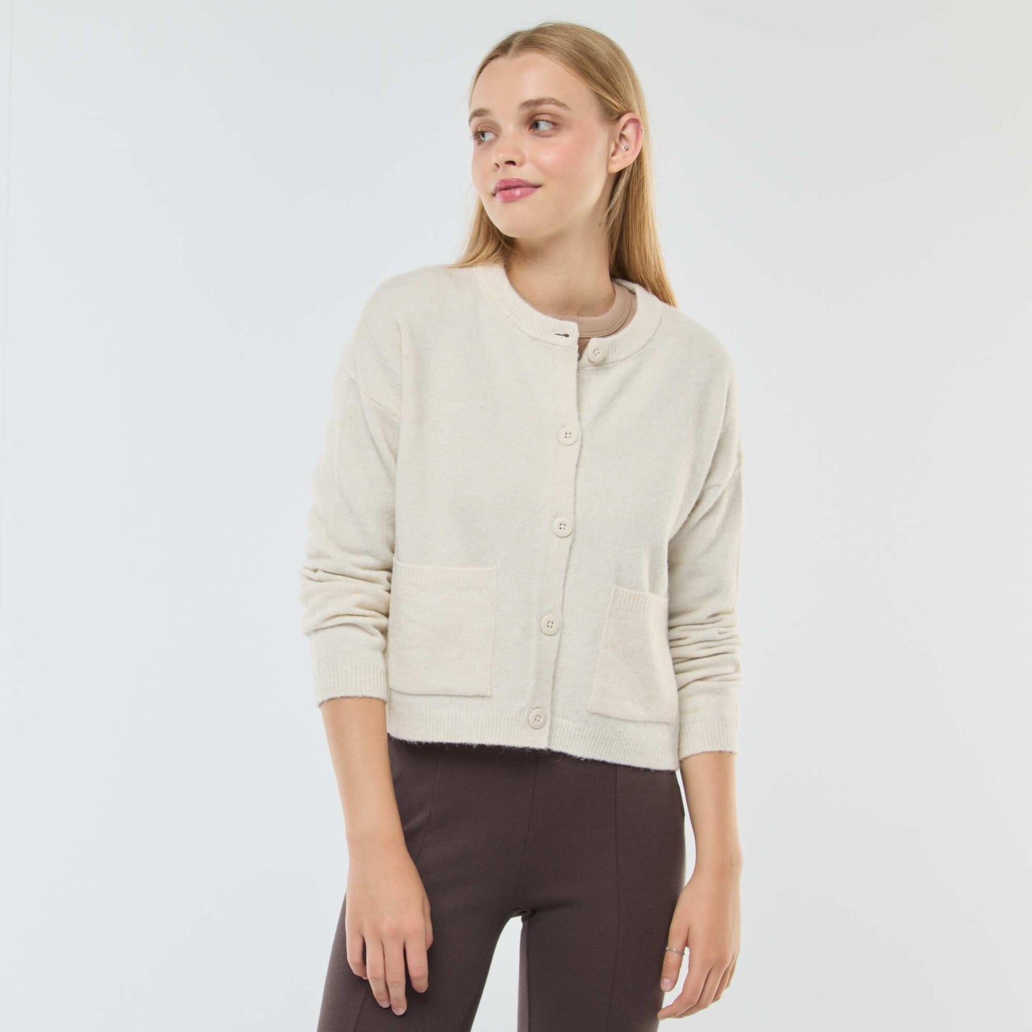 Gilet cropped en maille BEIGE