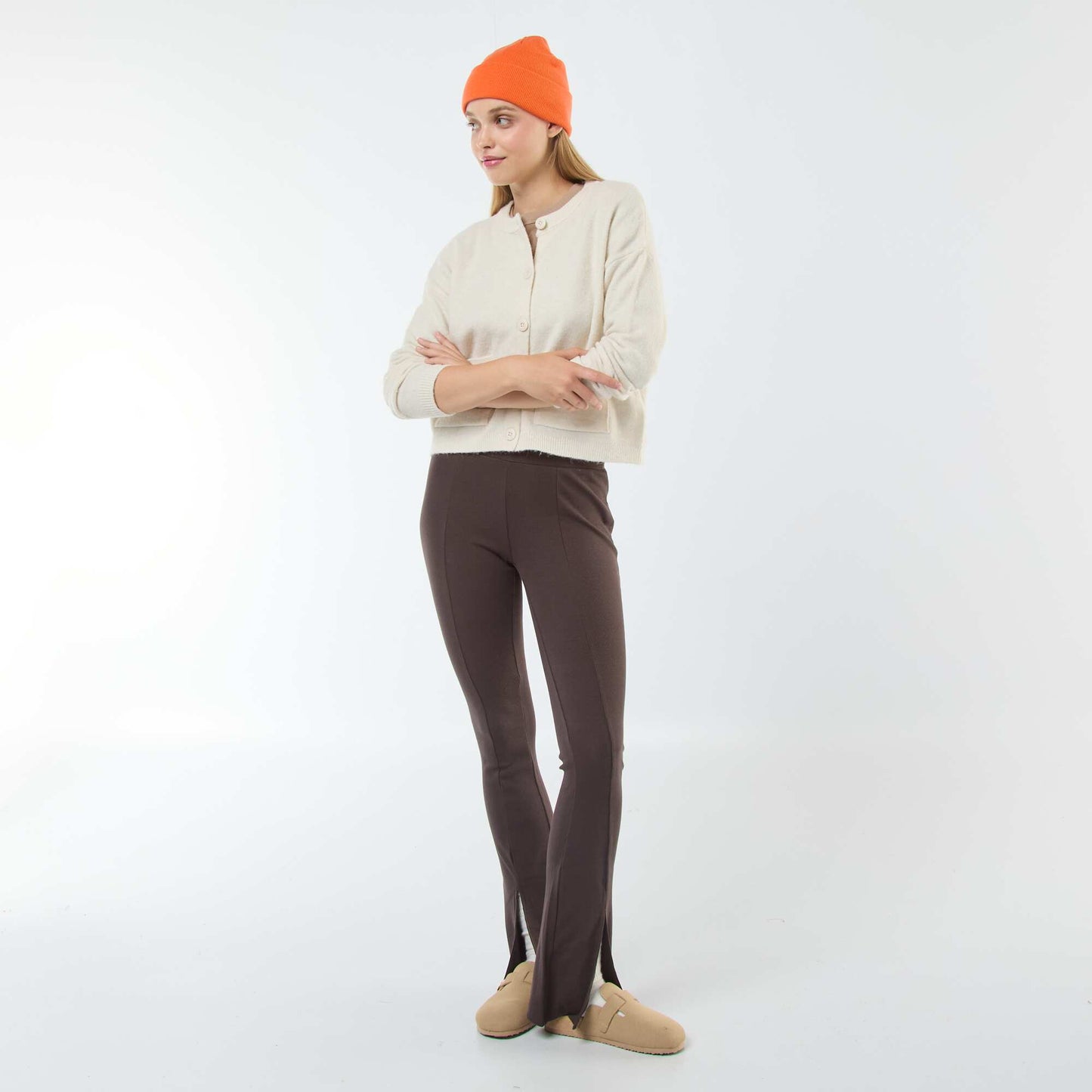 Gilet cropped en maille BEIGE