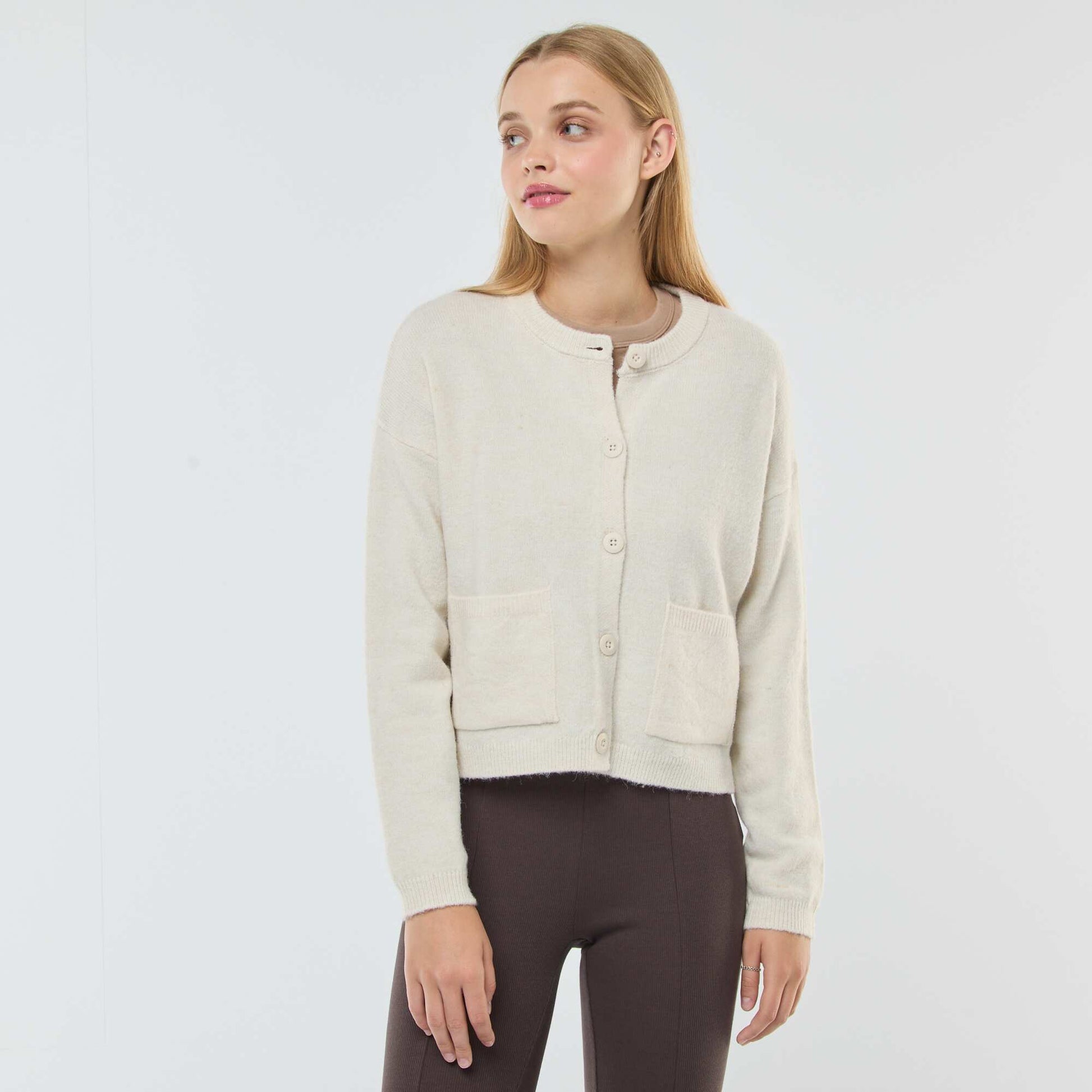 Gilet cropped en maille BEIGE