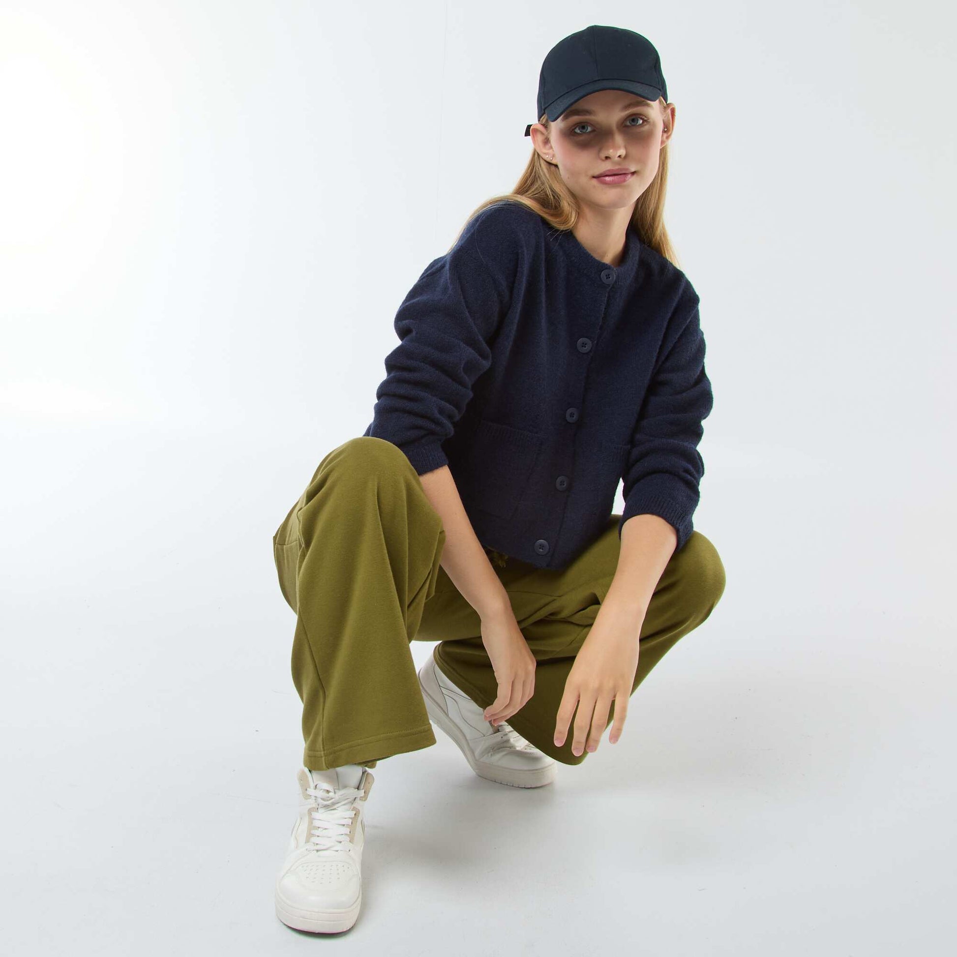 Gilet cropped en maille BLEU MARINE