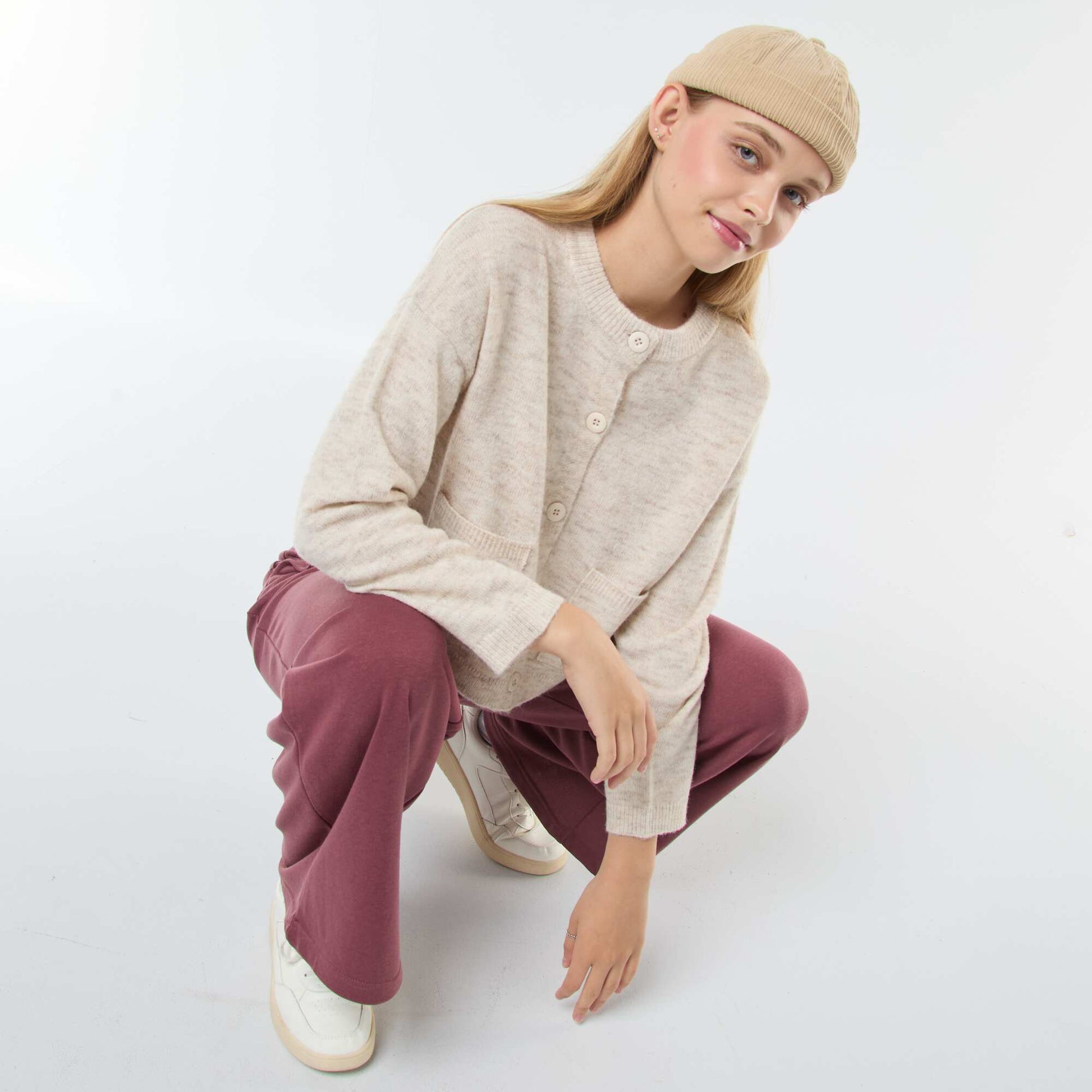Gilet cropped en maille BEIGE CLAIR