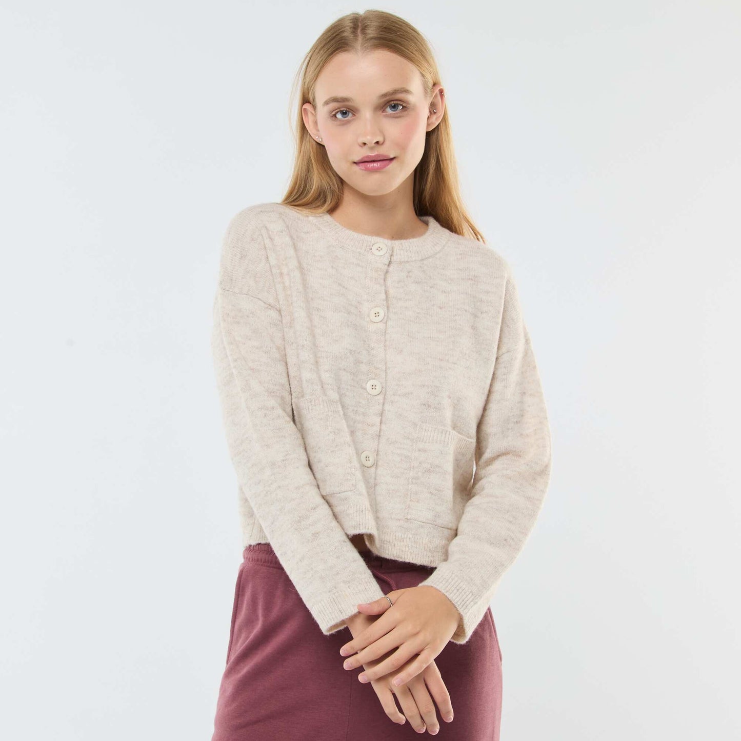 Gilet cropped en maille BEIGE CLAIR