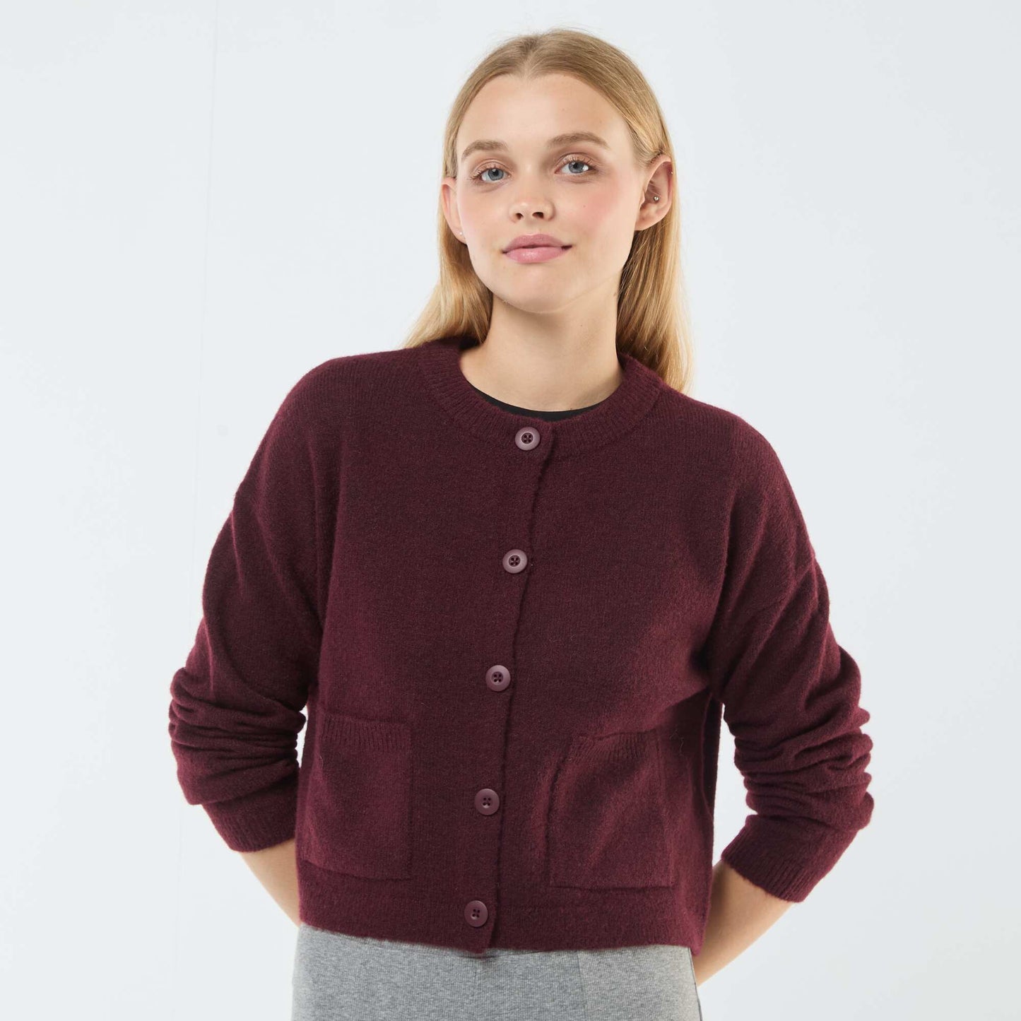 Gilet cropped en maille BORDEAUX