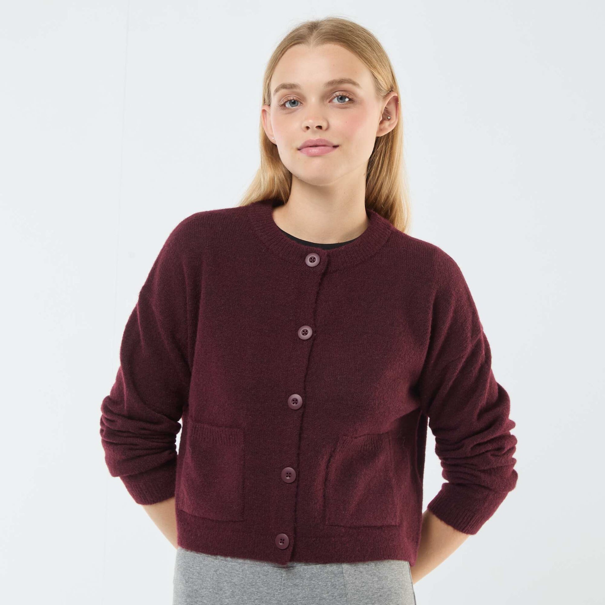 Gilet cropped en maille BORDEAUX