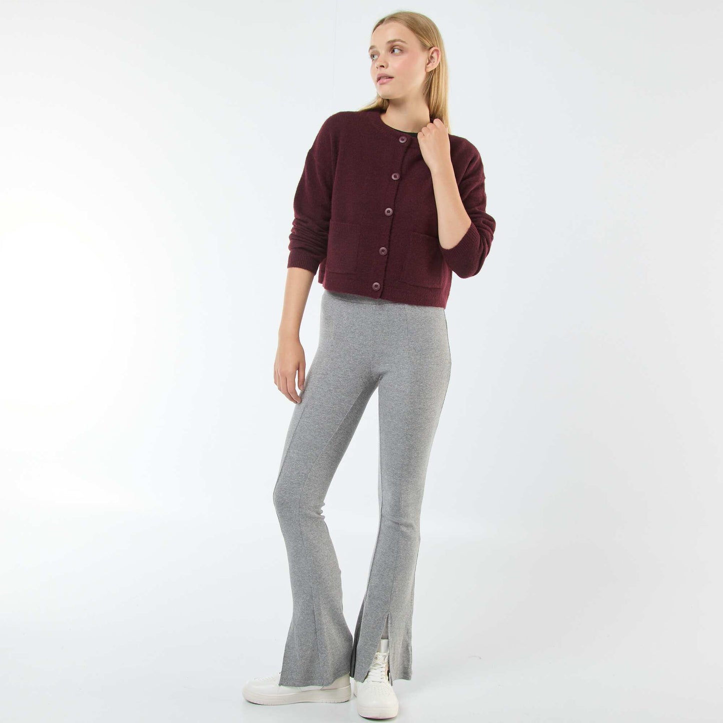 Gilet cropped en maille BORDEAUX
