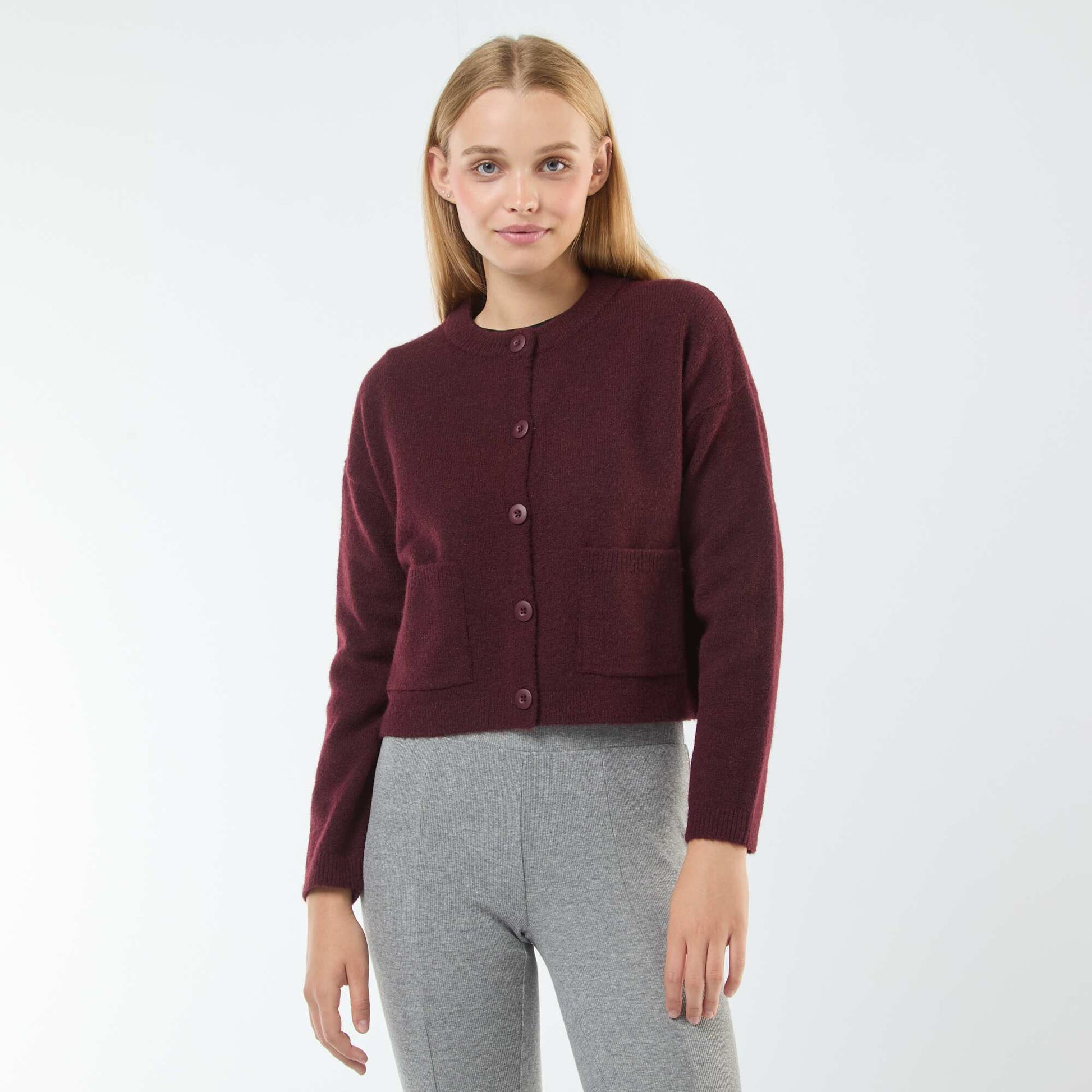 Gilet cropped en maille BORDEAUX