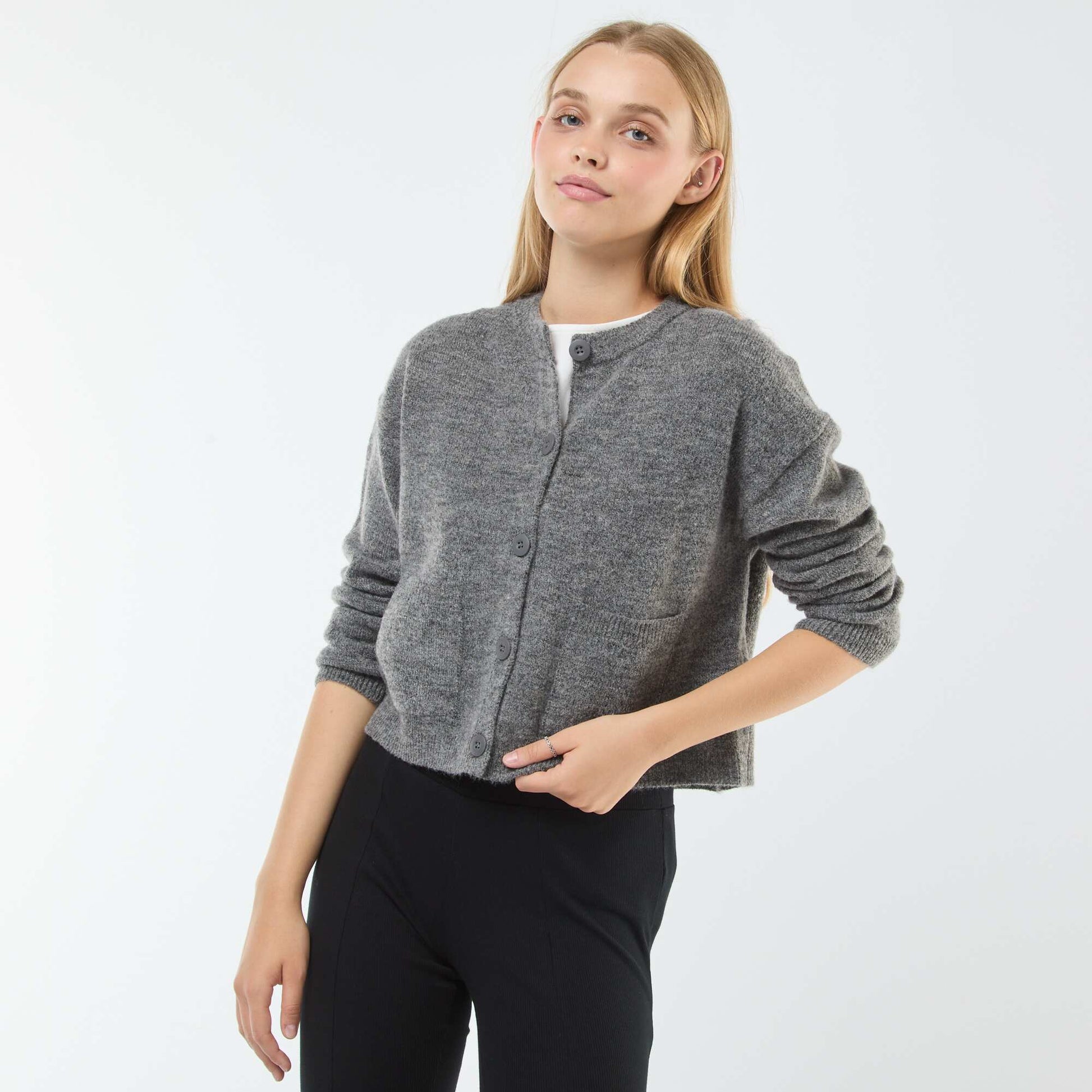 Gilet cropped en maille GRIS