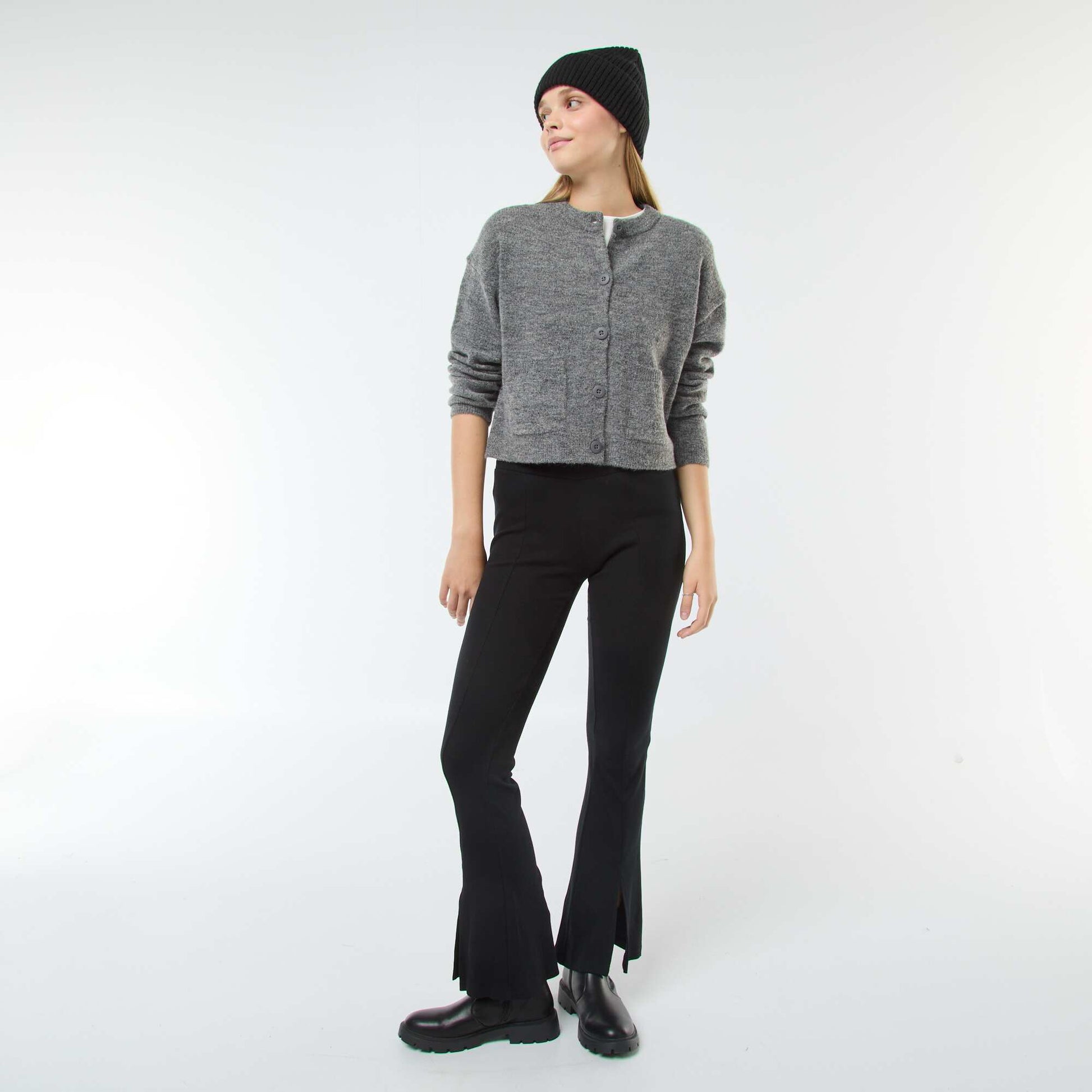Gilet cropped en maille GRIS