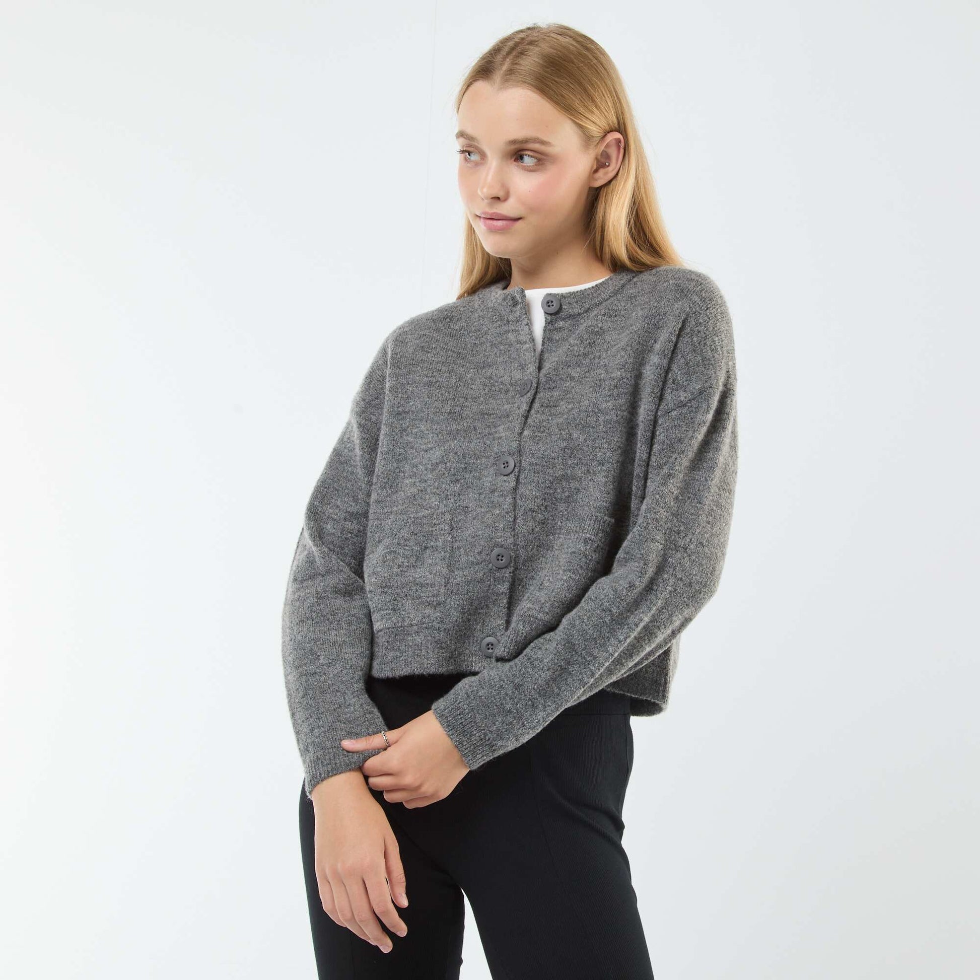 Gilet cropped en maille GRIS