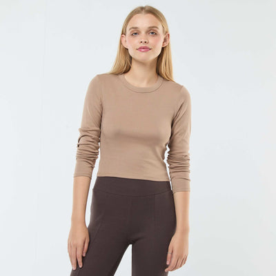 Tee-shirt cropped basique BEIGE