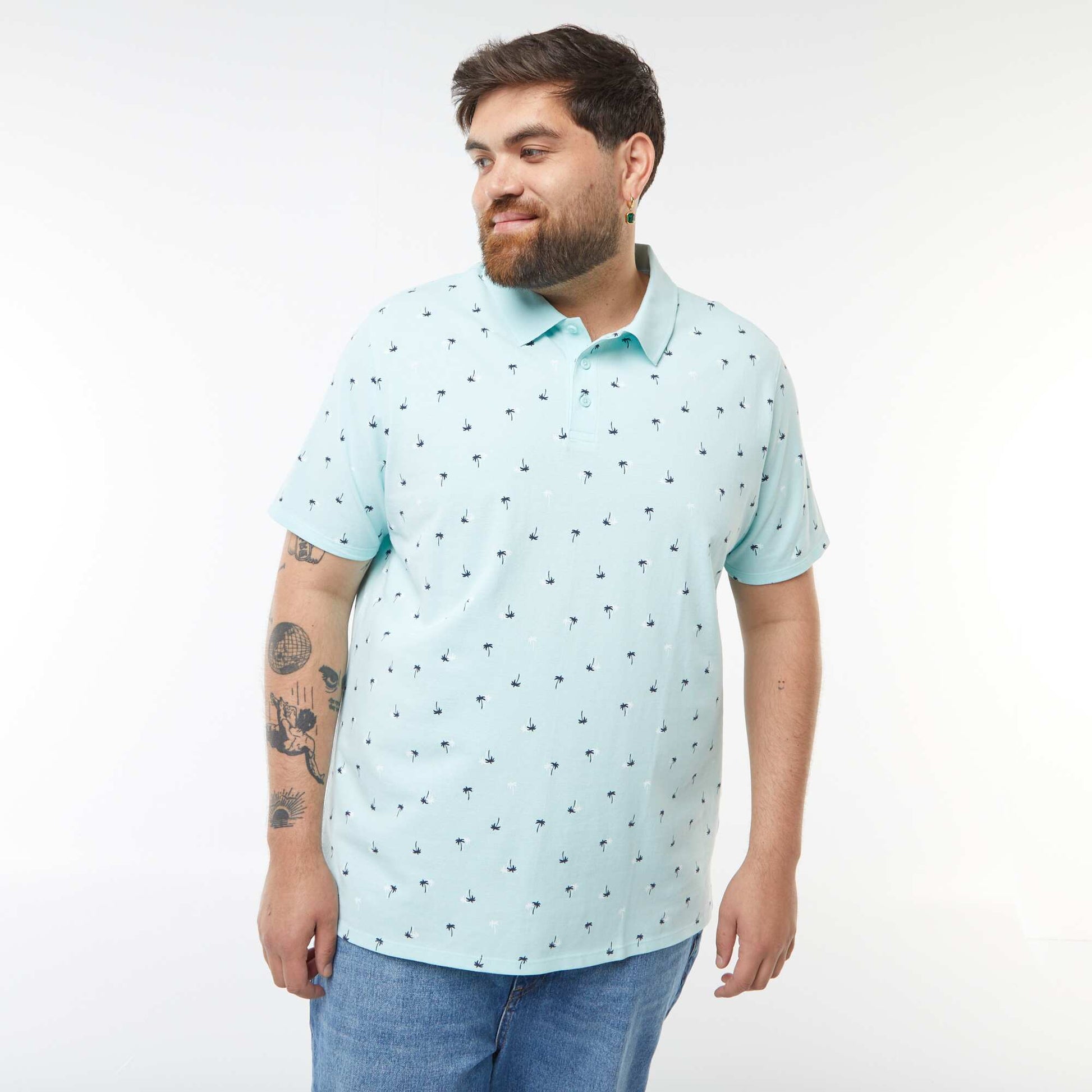 Polo en piqué de coton manches courtes BLEU