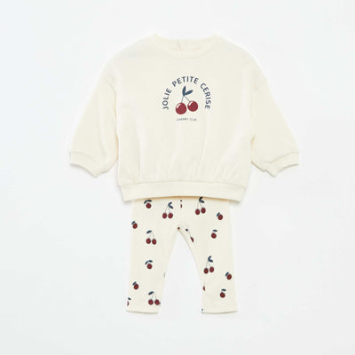 Ensemble jogging en molleton sweat + legging - 2 pièces BLANC