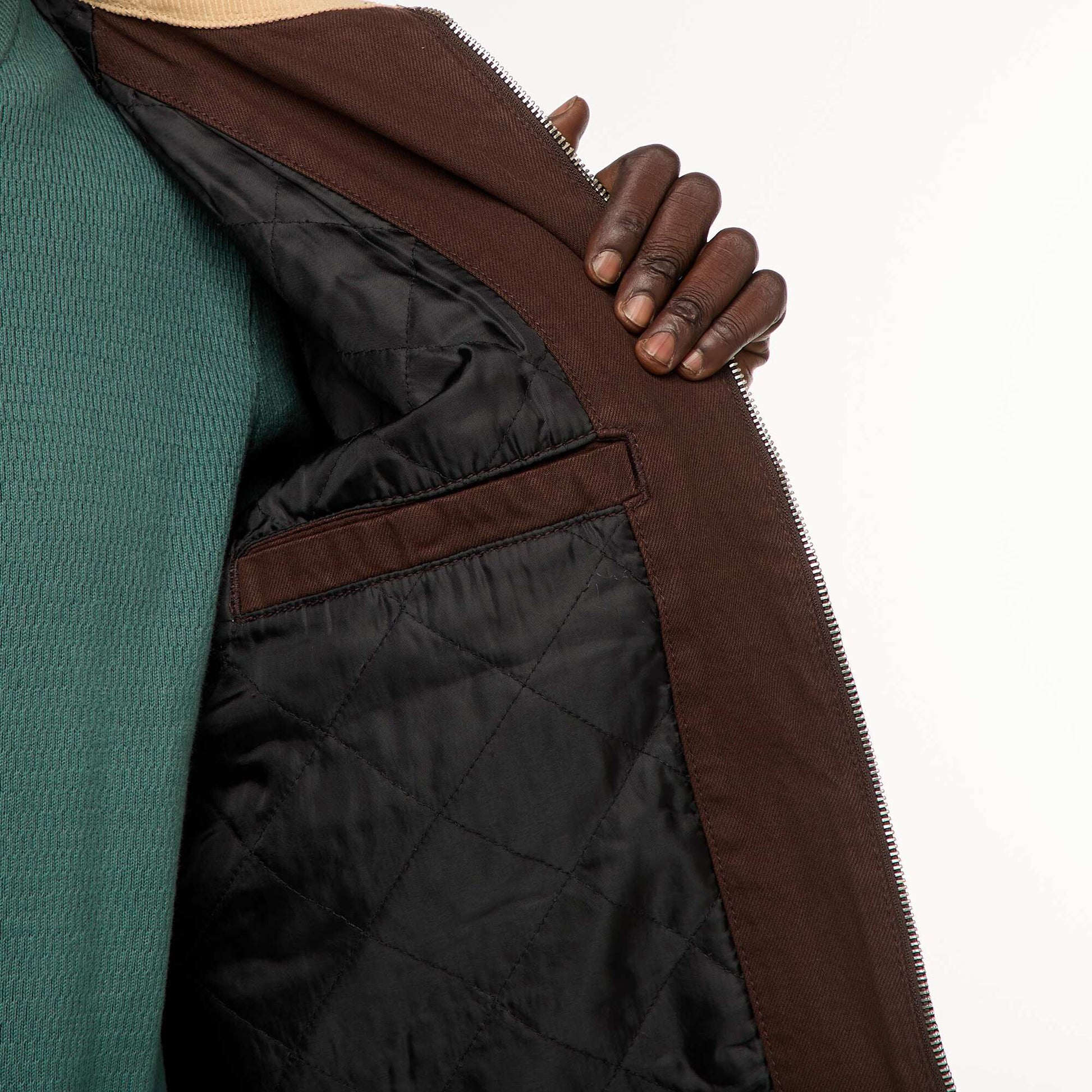 Veste en twill zippée avec col côtelé MARRON