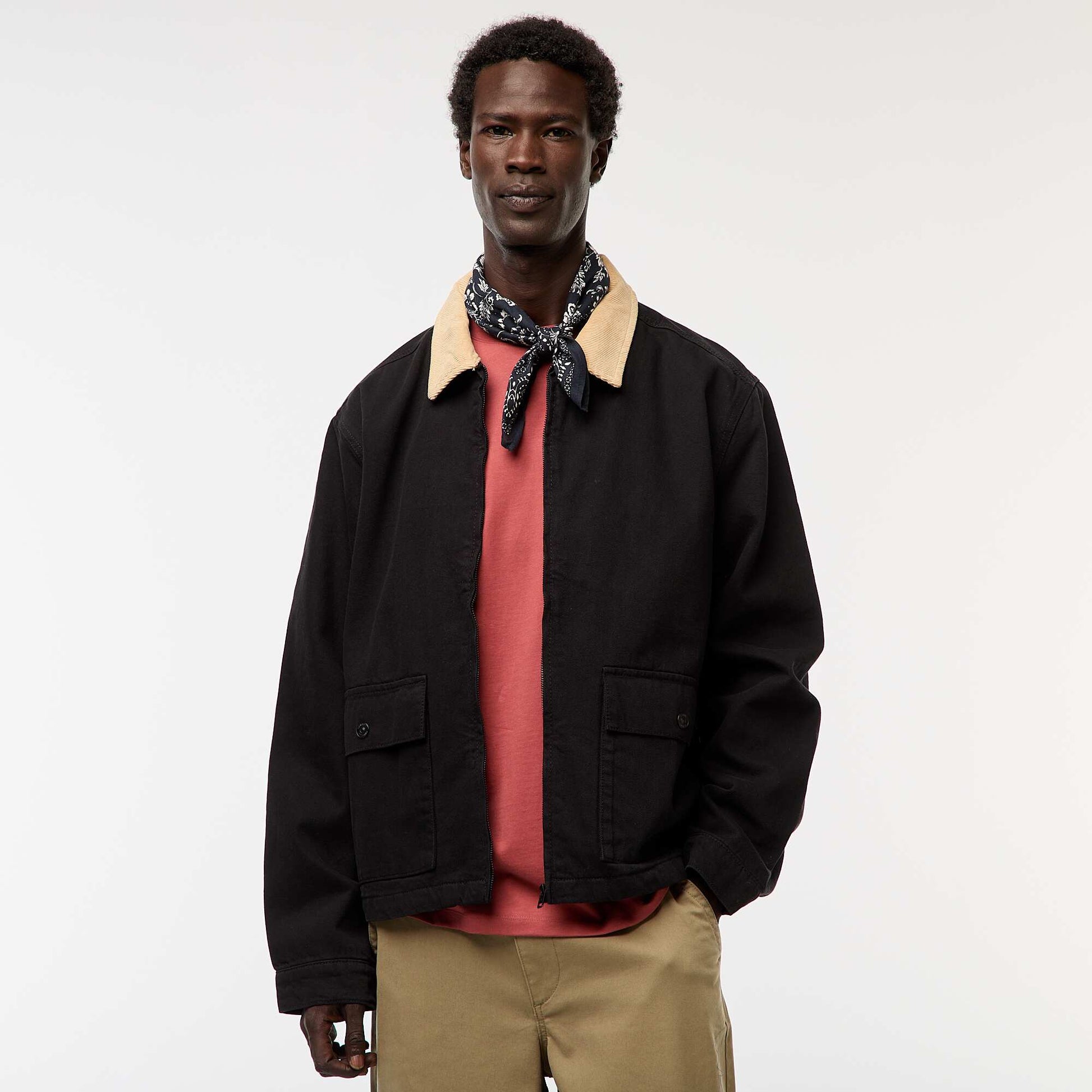 Veste en twill zippée avec col côtelé NOIR