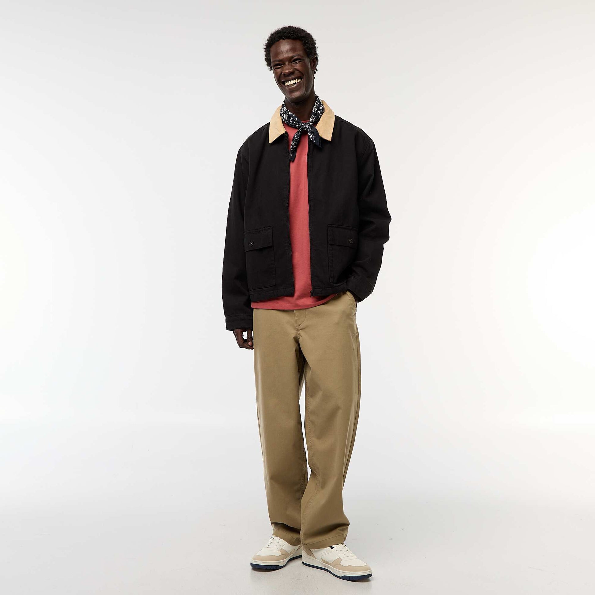 Veste en twill zippée avec col côtelé NOIR