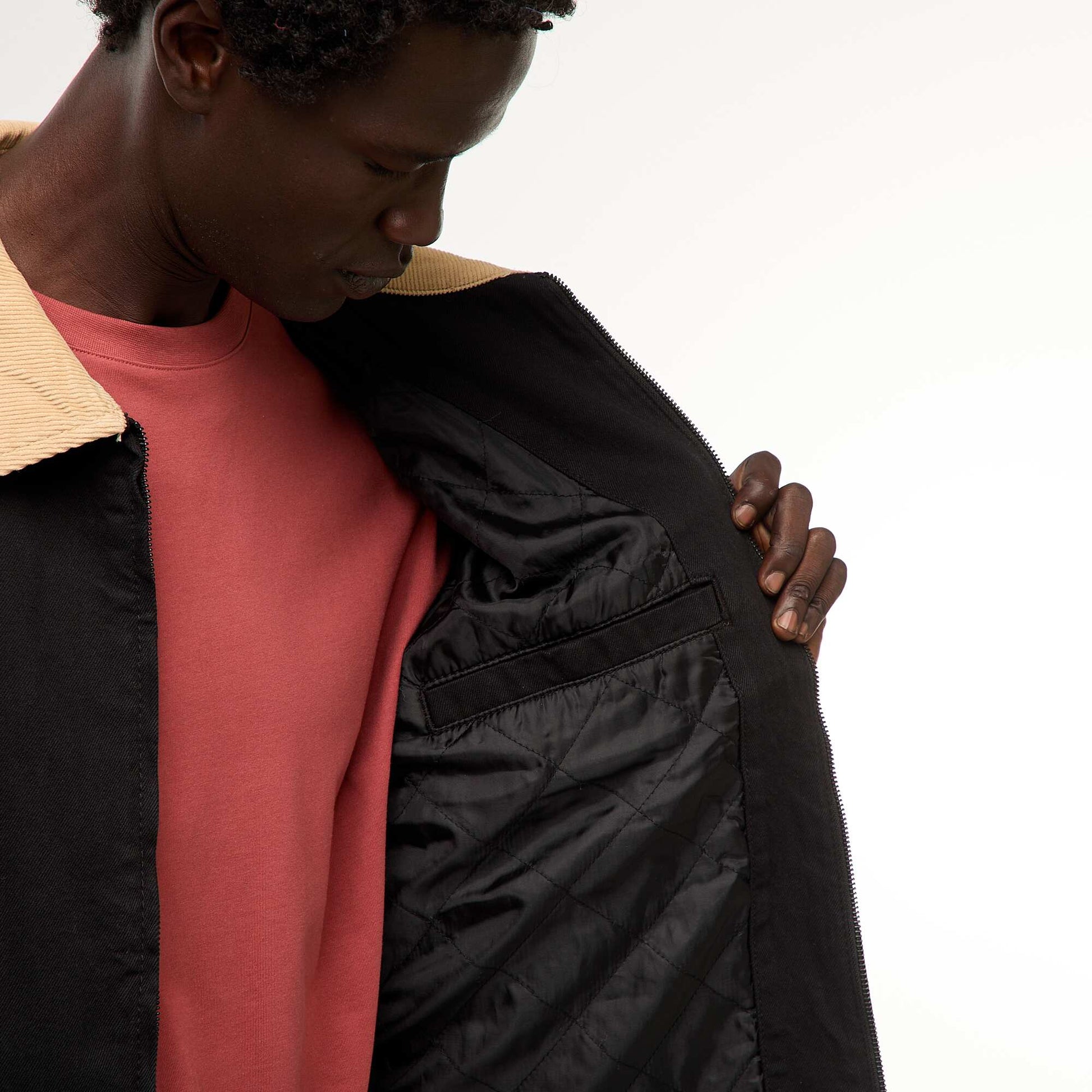 Veste en twill zippée avec col côtelé NOIR