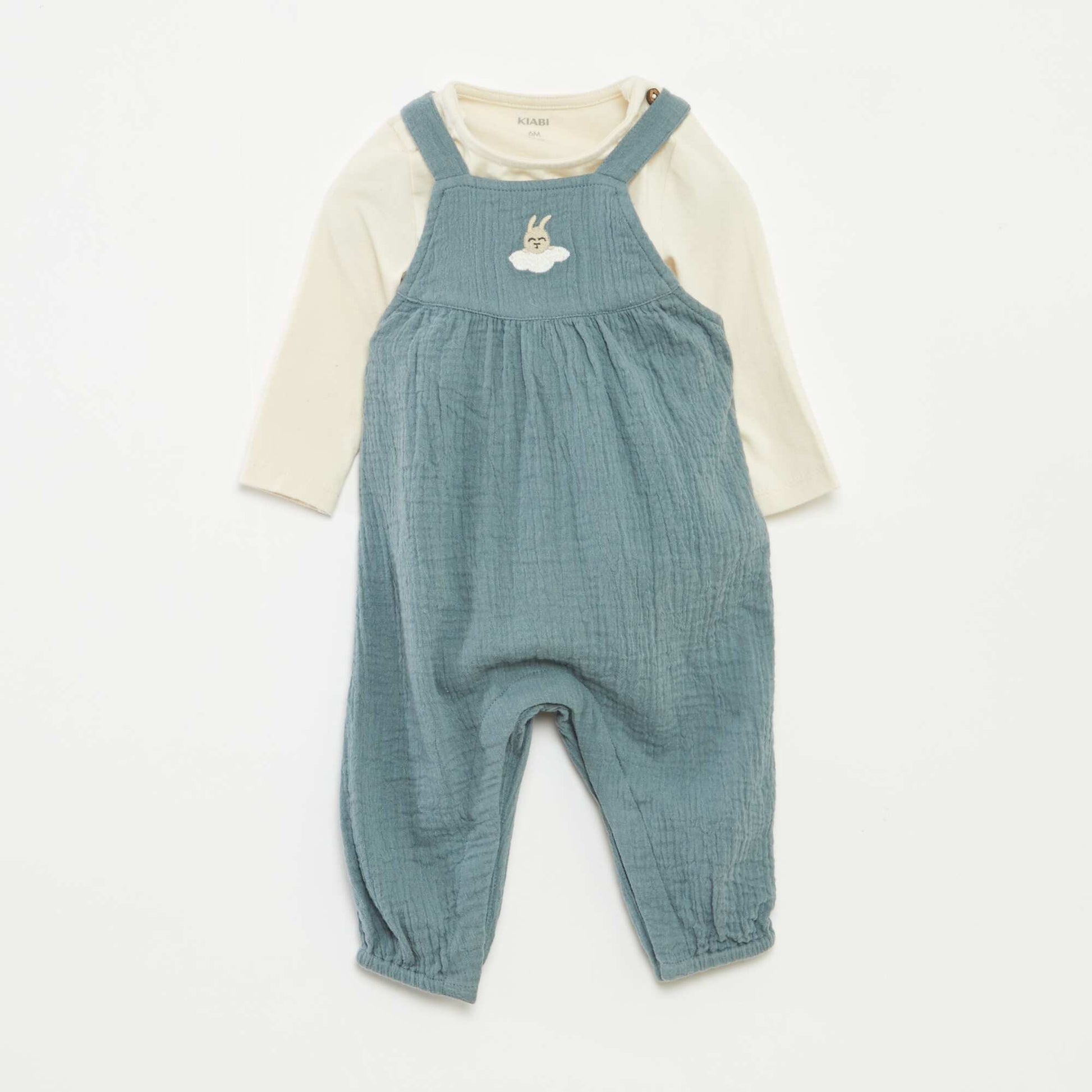 Ensemble body + salopette en gaze de coton - 2 pièces BLEU