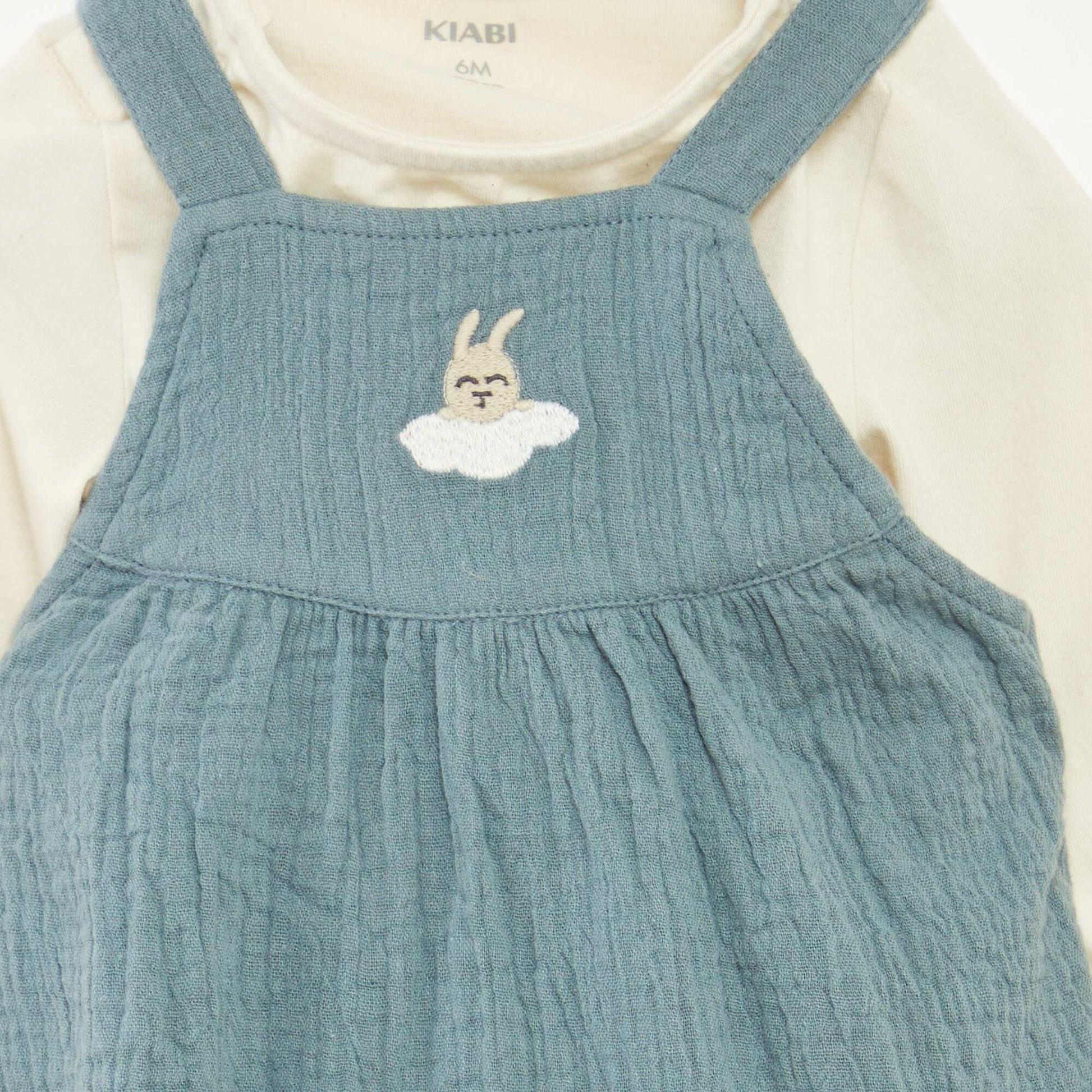 Ensemble body + salopette en gaze de coton - 2 pièces BLEU