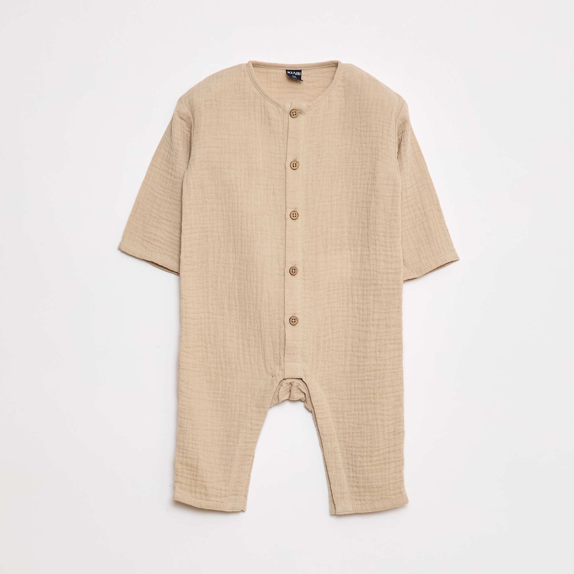 Combinaison en gaze de coton à manches longues BEIGE