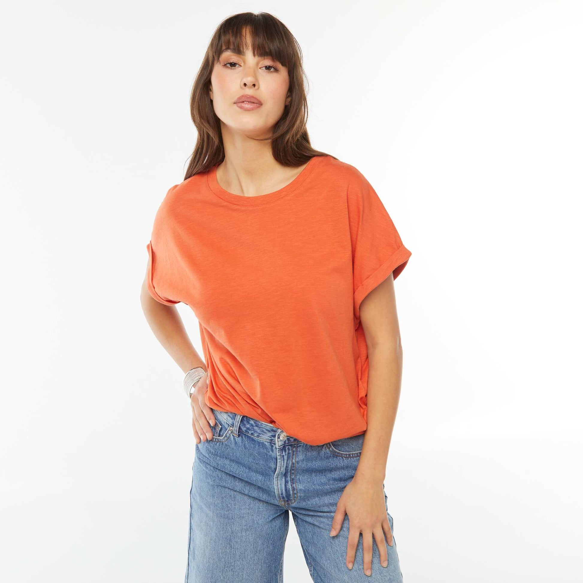 Tee-shirt manches courtes retroussées ORANGE