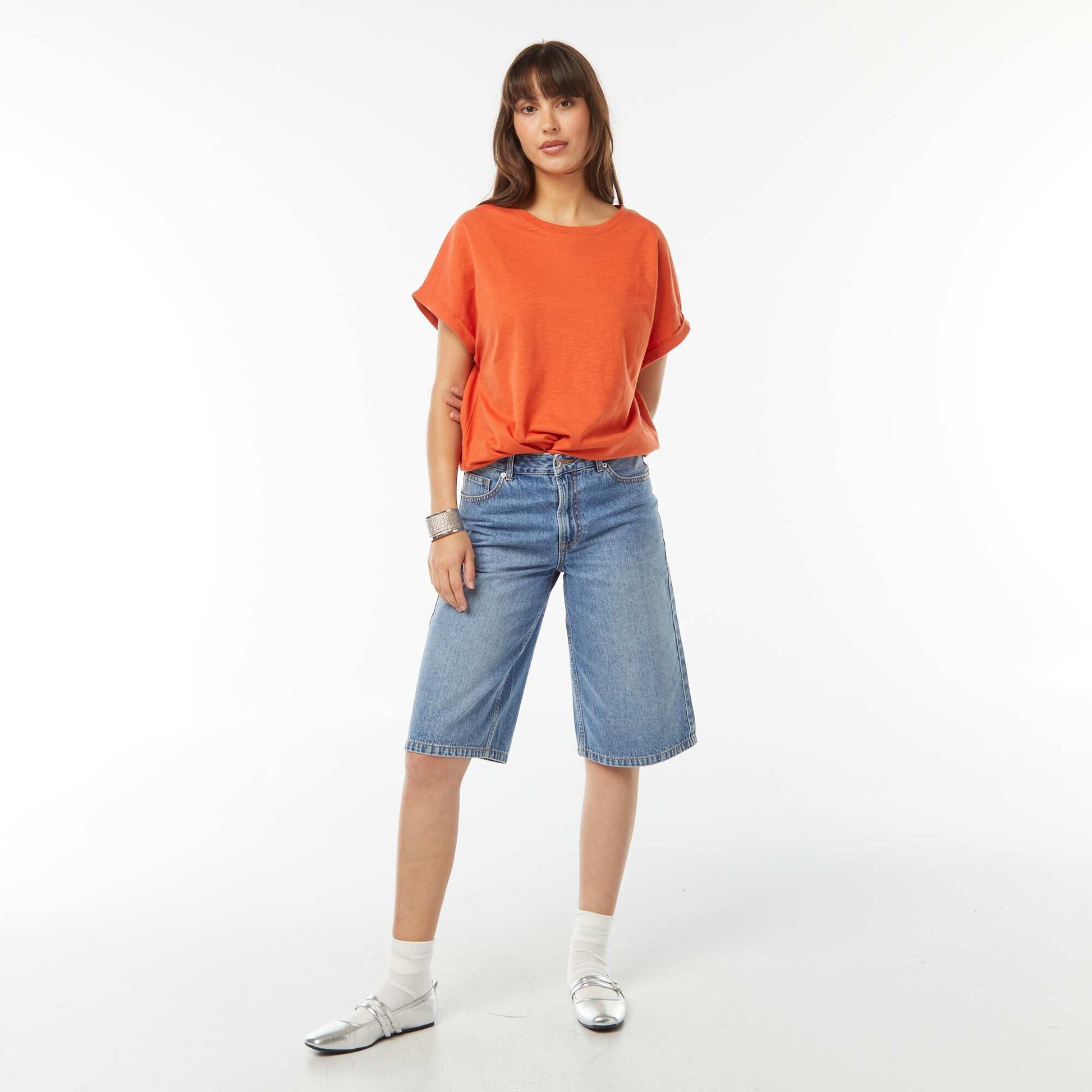 Tee-shirt manches courtes retroussées ORANGE