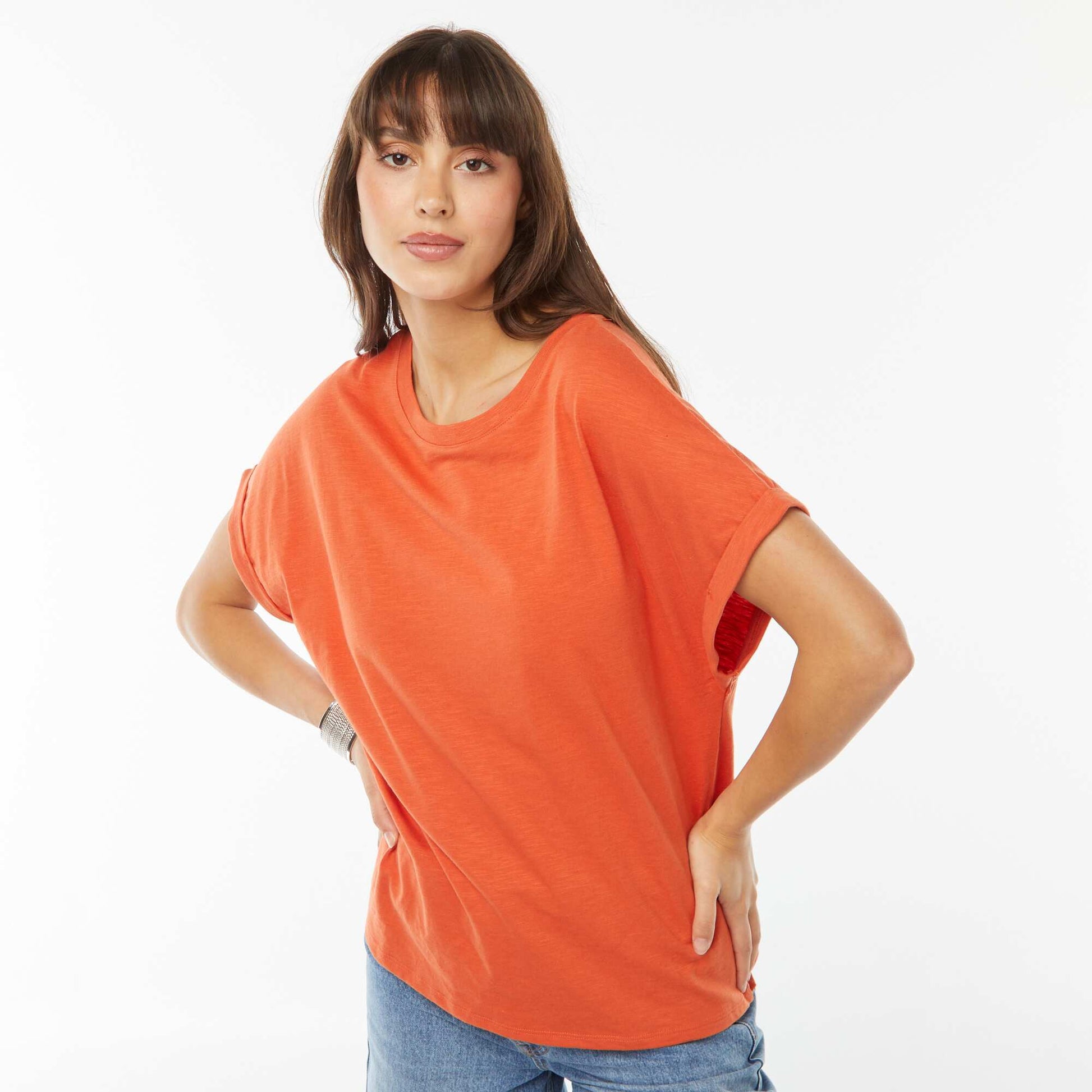 Tee-shirt manches courtes retroussées ORANGE