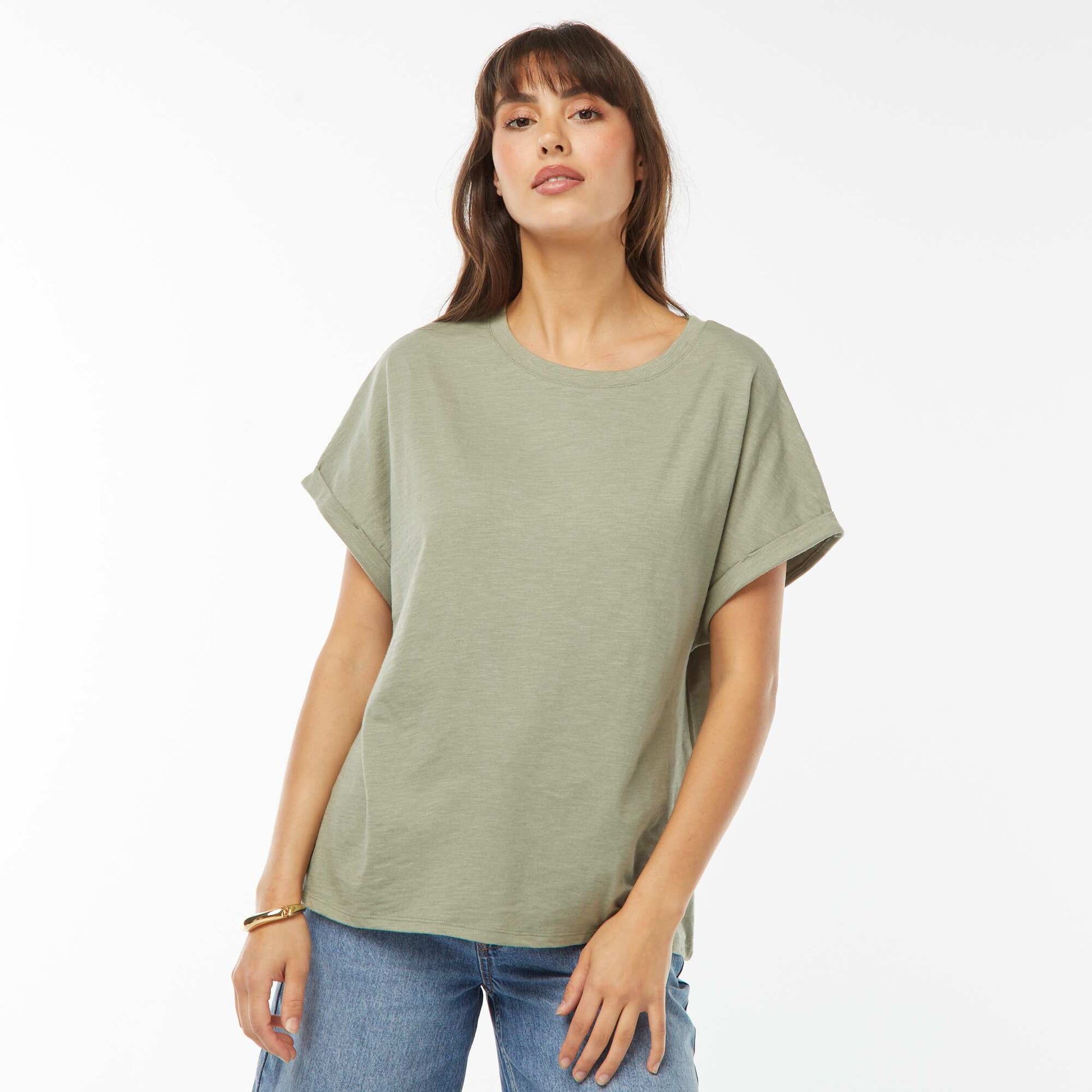 Tee-shirt manches courtes retroussées VERT