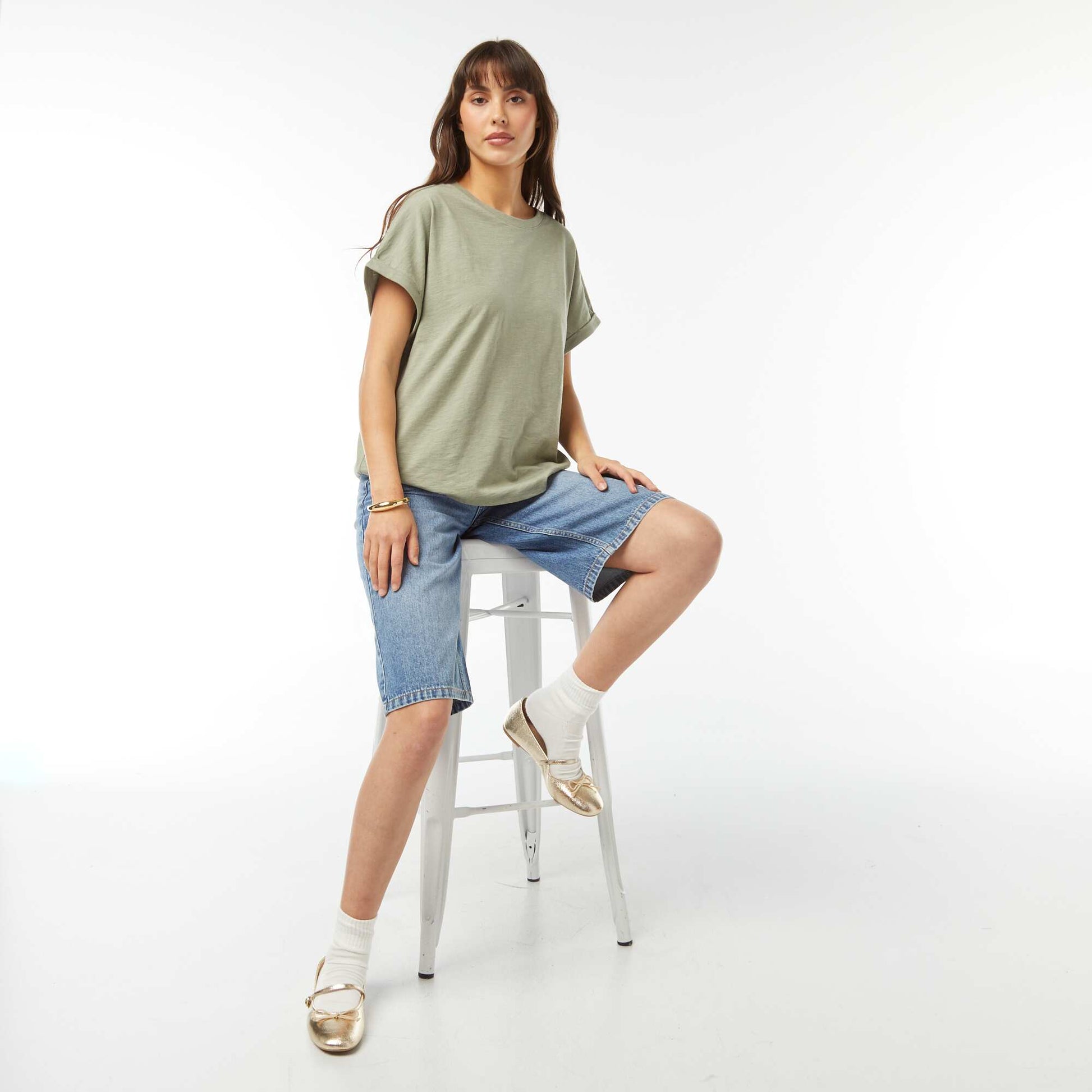 Tee-shirt manches courtes retroussées VERT