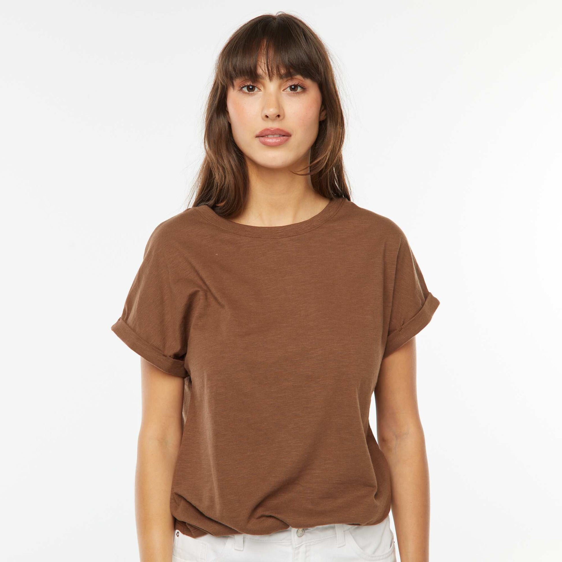 Tee-shirt manches courtes retroussées MARRON