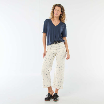 Tee-shirt manches courtes avec encolure en V BLEU