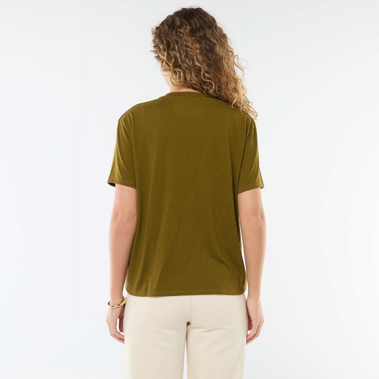 Tee-shirt manches courtes avec encolure en V KAKI